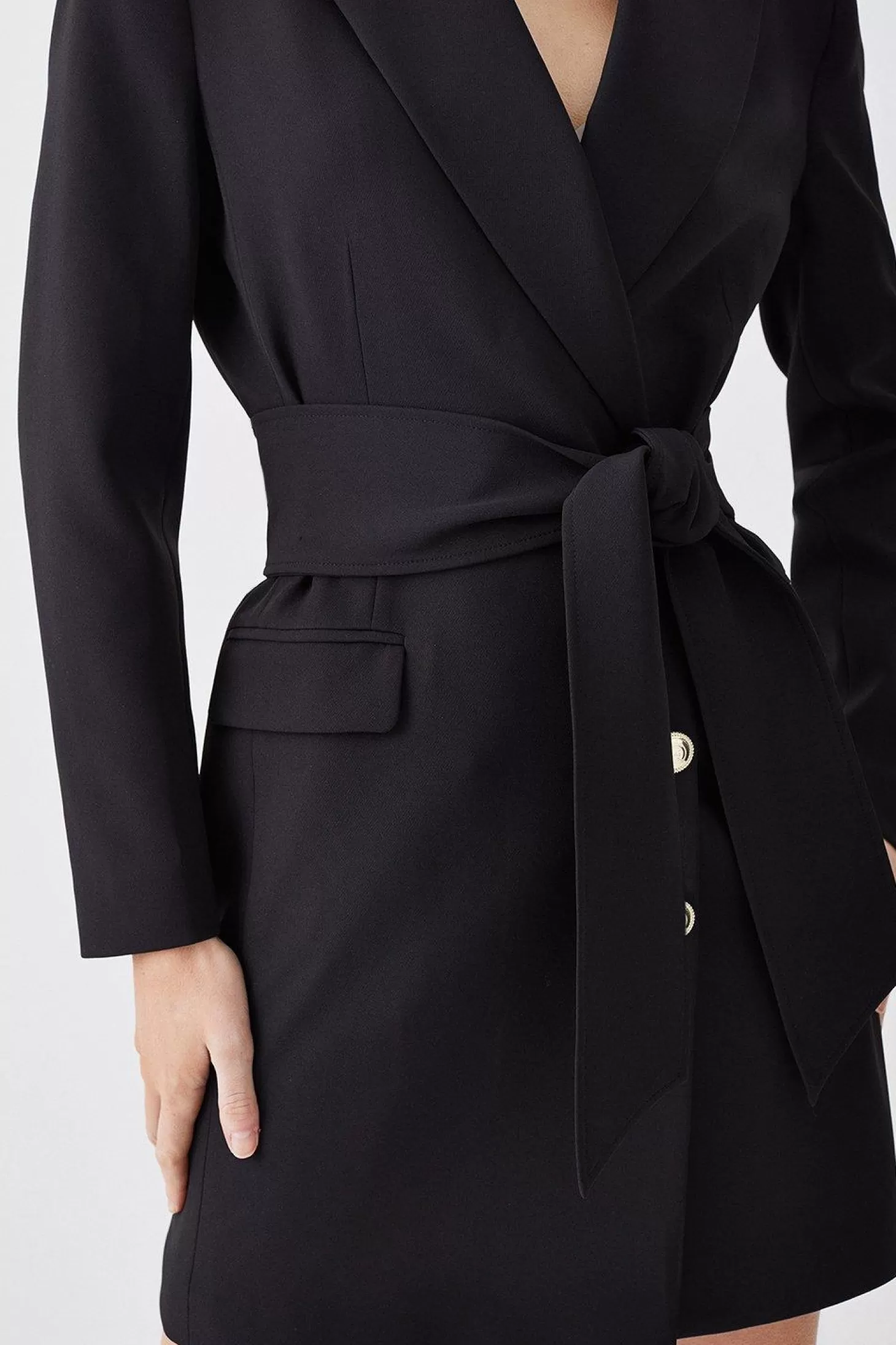 Karen Millen Tailored Compact Essential Self Tie Belted Tuxedo Blazer Mini Dress