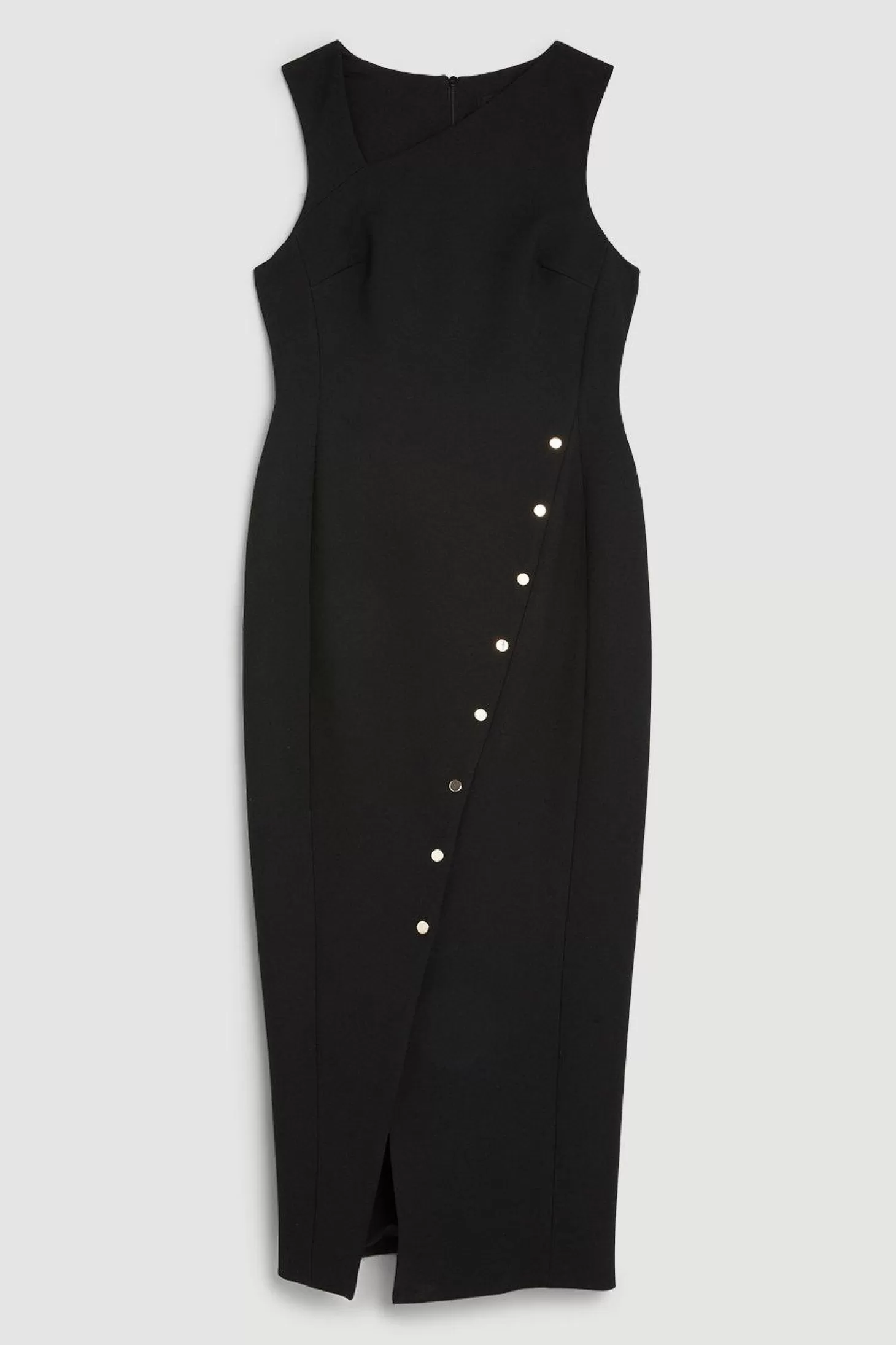 Karen Millen Tailored Compact Stretch Asymmetric Button Detail Midi Pencil Dress