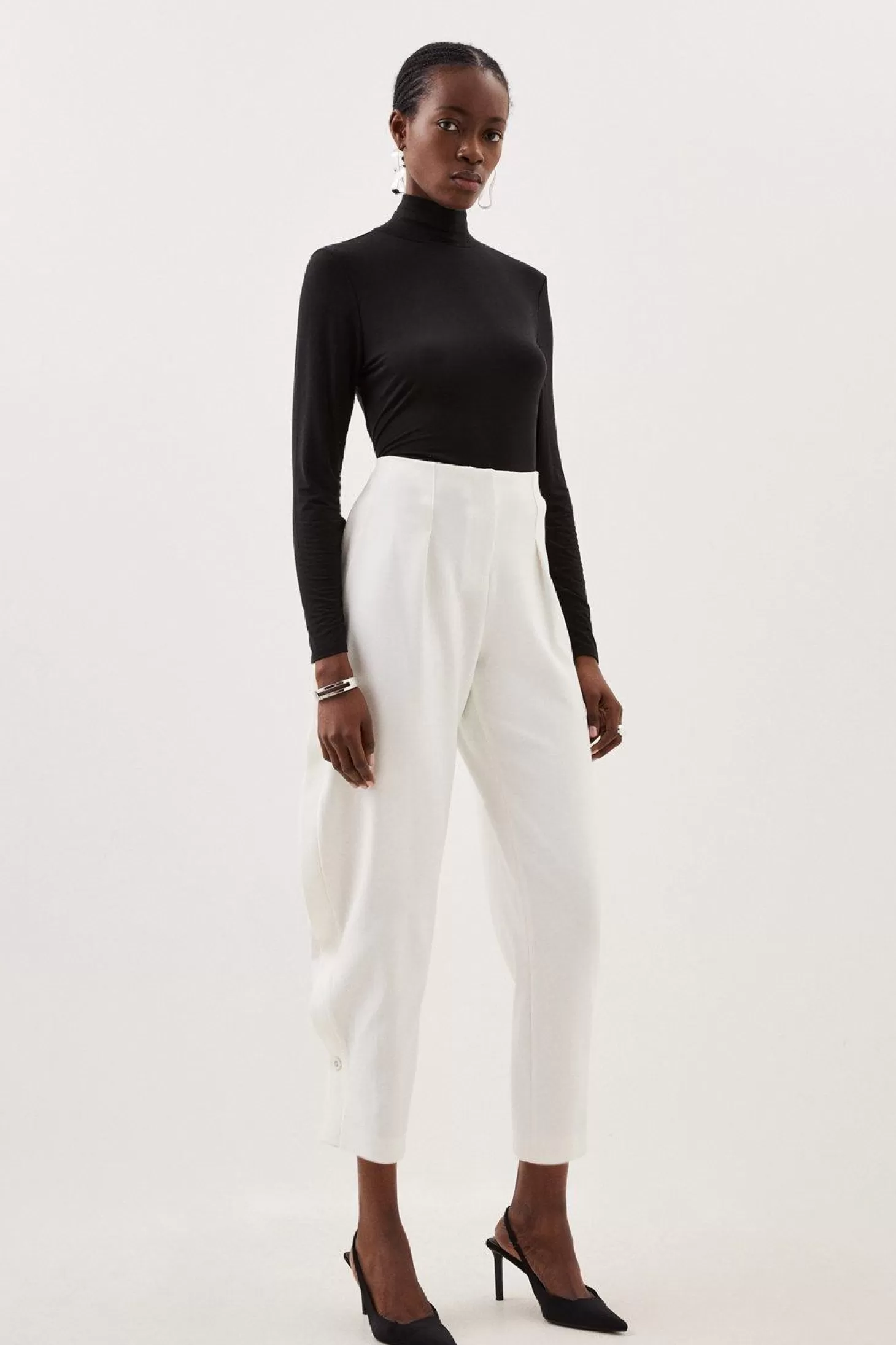 Karen Millen Tailored Compact Stretch Barrel Leg Pants