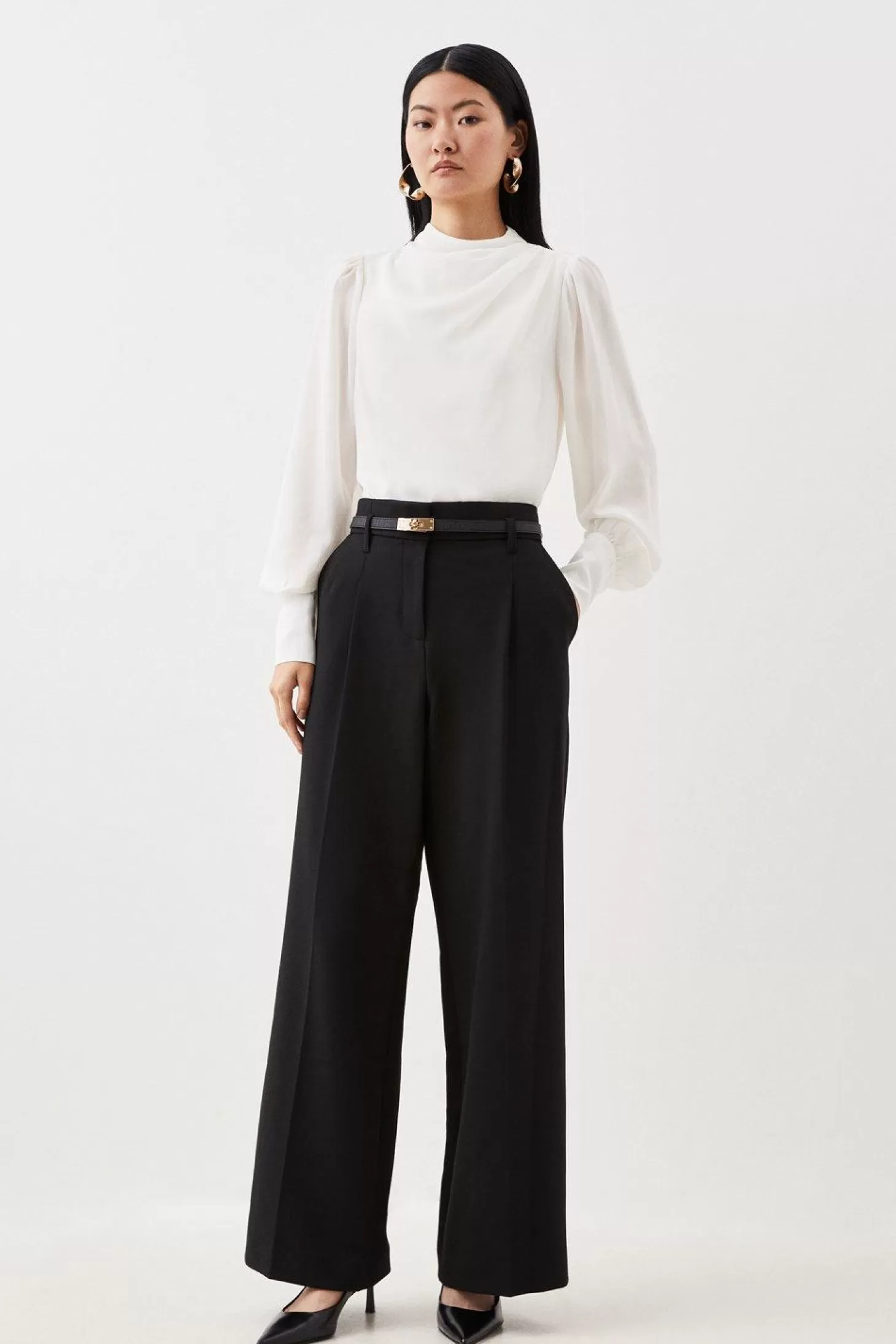Karen Millen Tailored Compact Stretch Corset Waist Wide Leg Pants