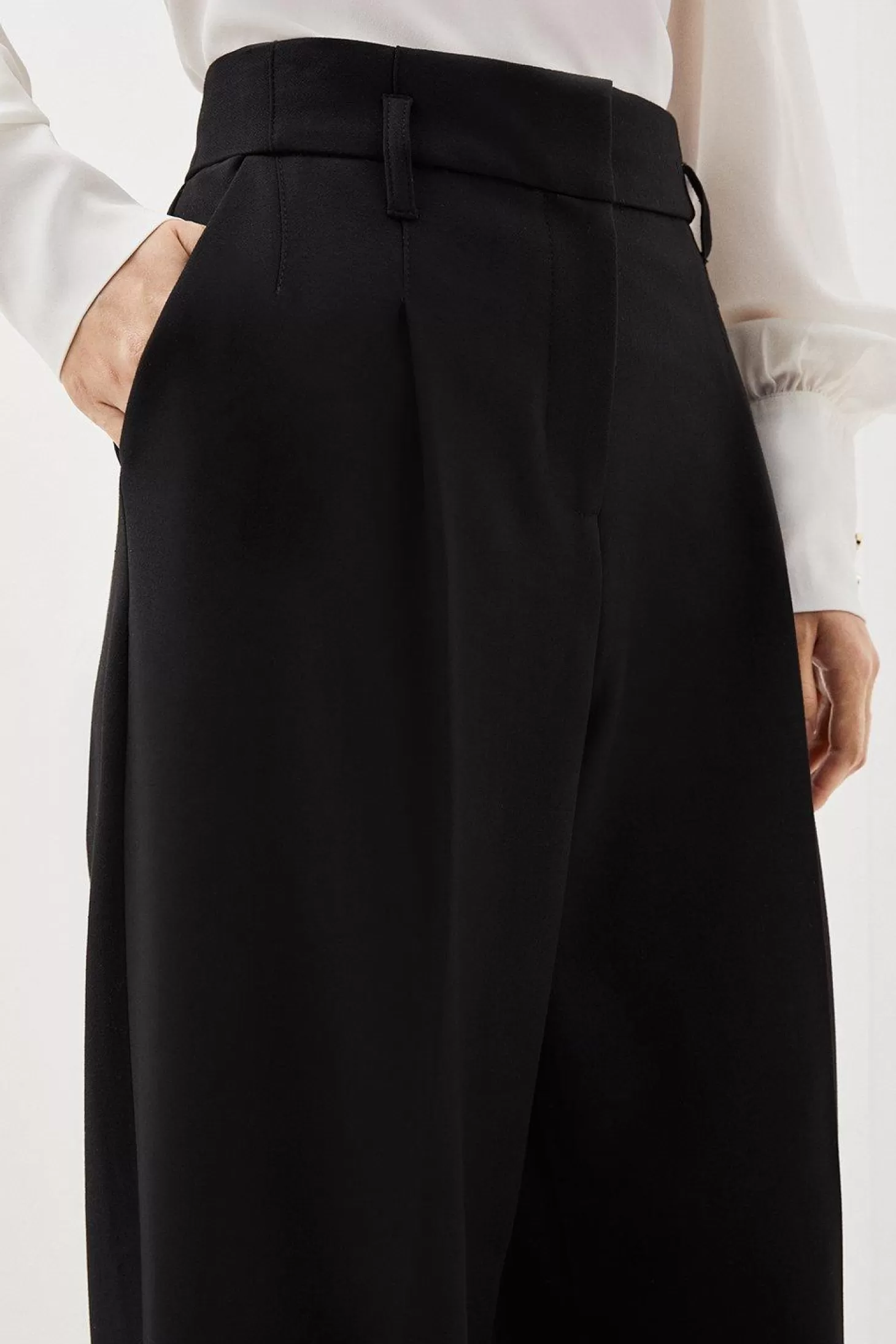 Karen Millen Tailored Compact Stretch Corset Waist Wide Leg Pants