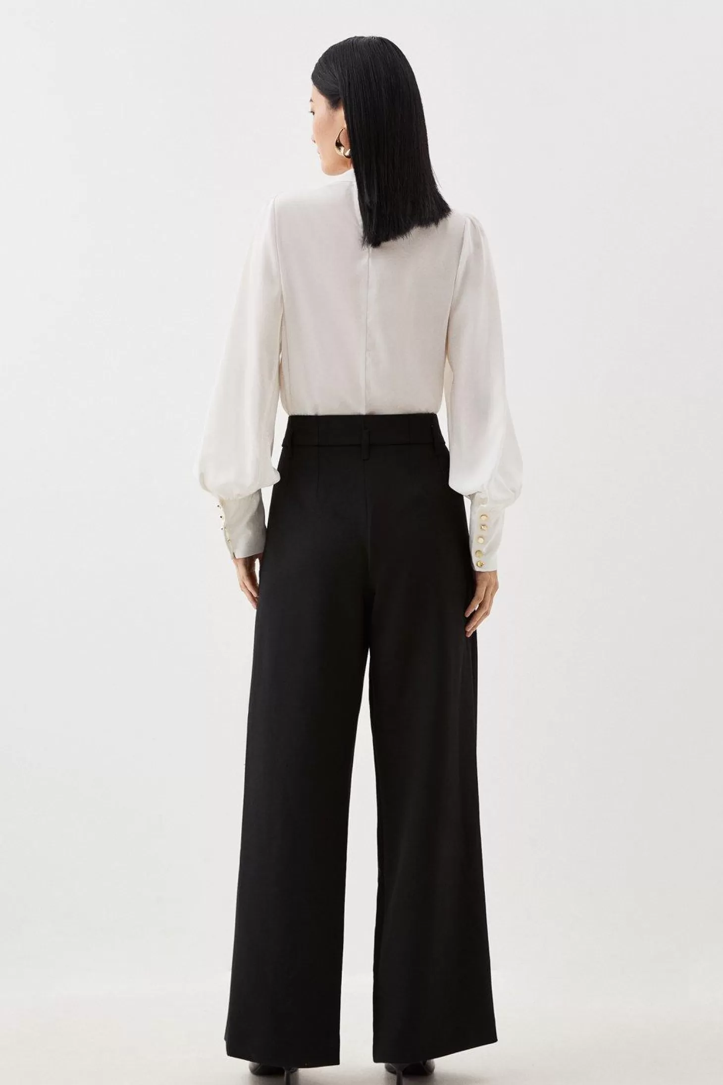 Karen Millen Tailored Compact Stretch Corset Waist Wide Leg Pants