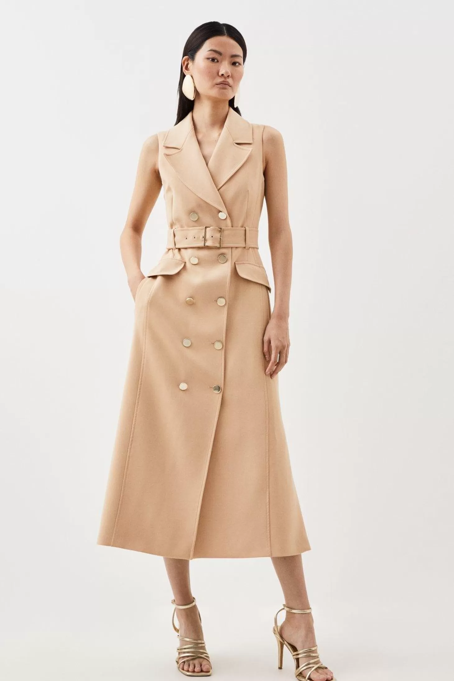 Karen Millen Tailored Compact Stretch Double Breasted Belted Midi Dress