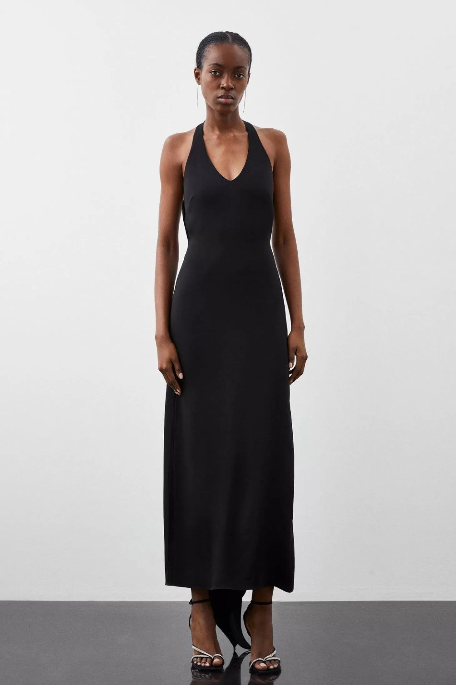 Karen Millen Tailored Compact Stretch Drape Detail Strapless Maxi Dress