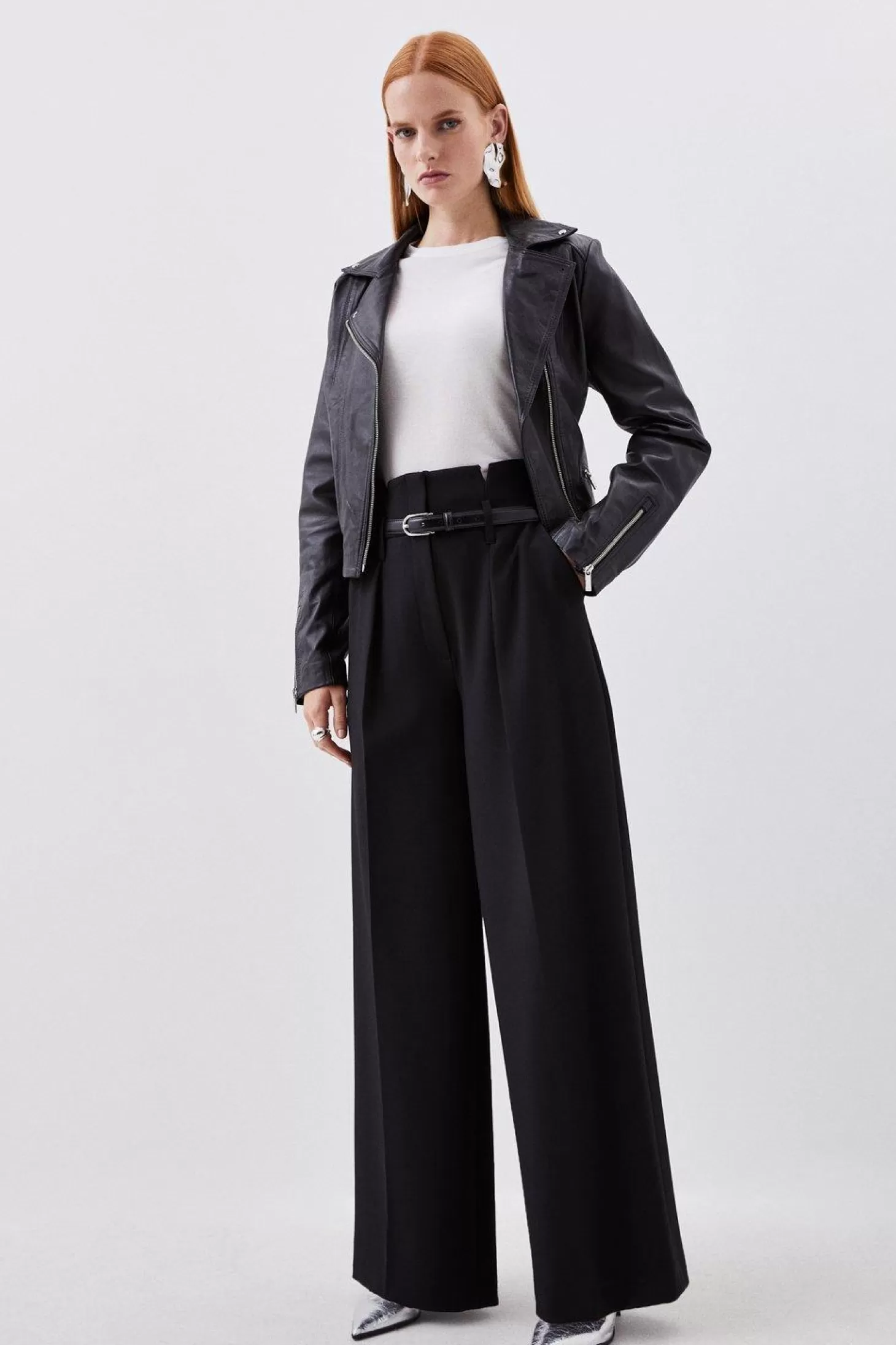 Karen Millen Tailored Compact Stretch High Waist Wide Leg Pants