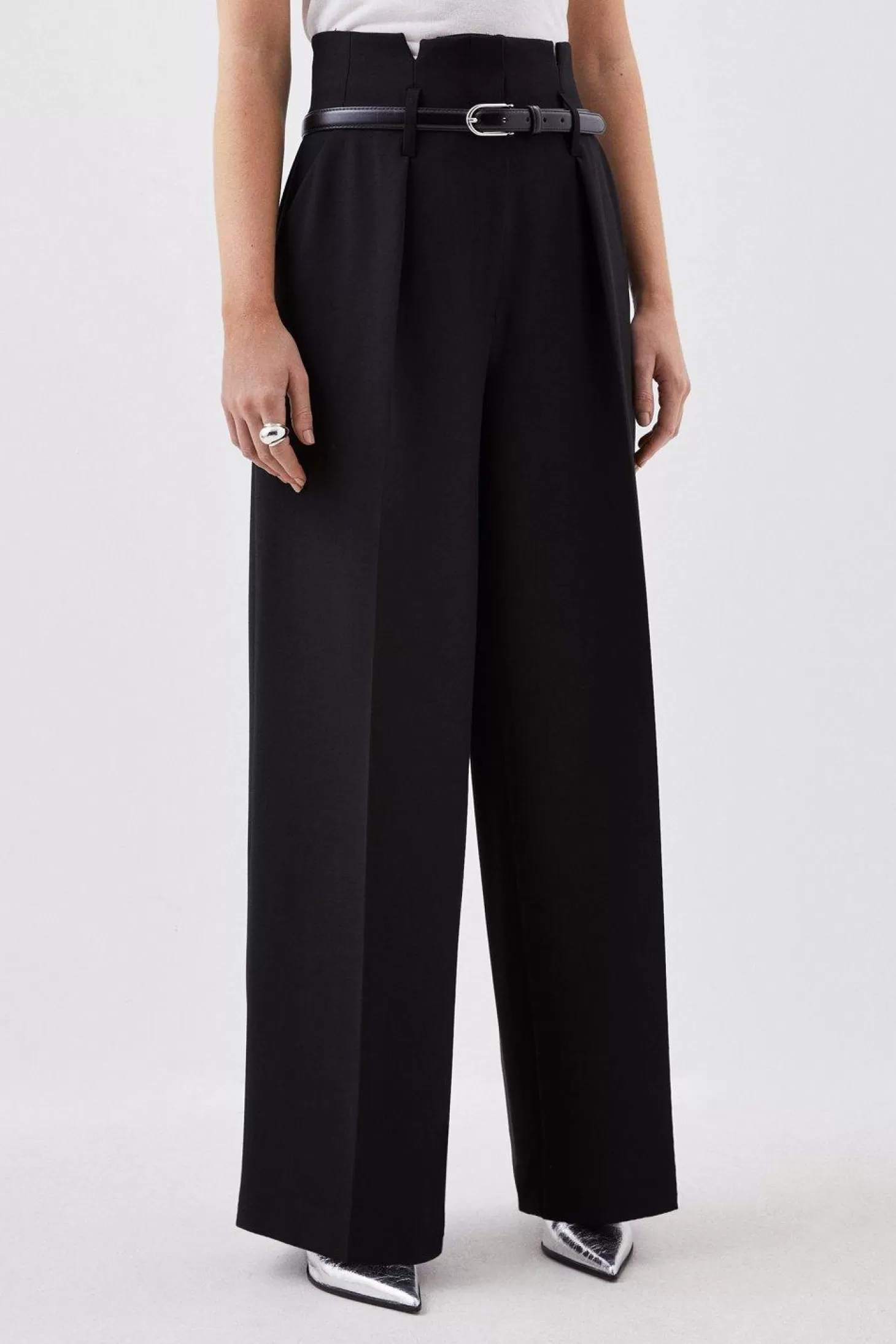 Karen Millen Tailored Compact Stretch High Waist Wide Leg Pants