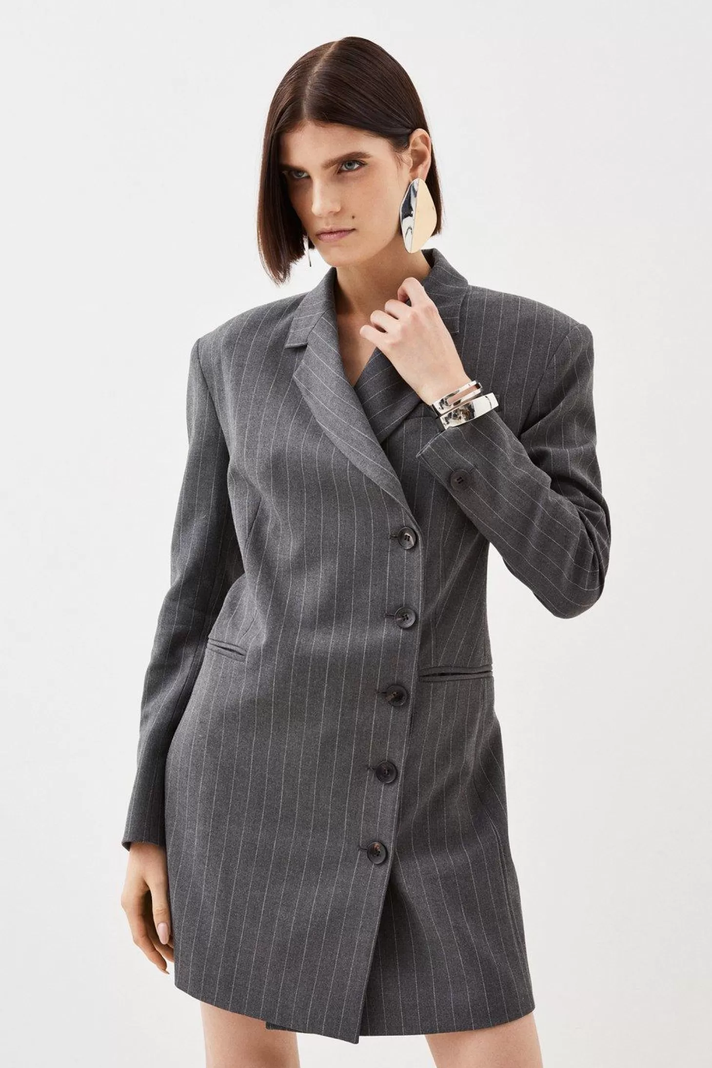 Karen Millen Tailored Compact Stretch Pinstripe Single Breasted Blazer Dress