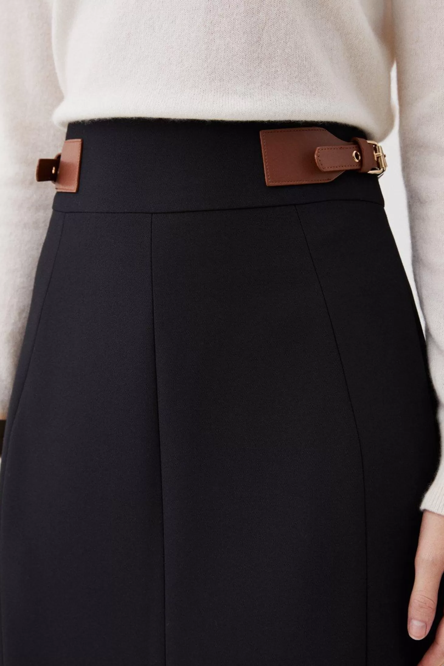 Karen Millen Tailored Compact Stretch Tab Detail Midi Skirt