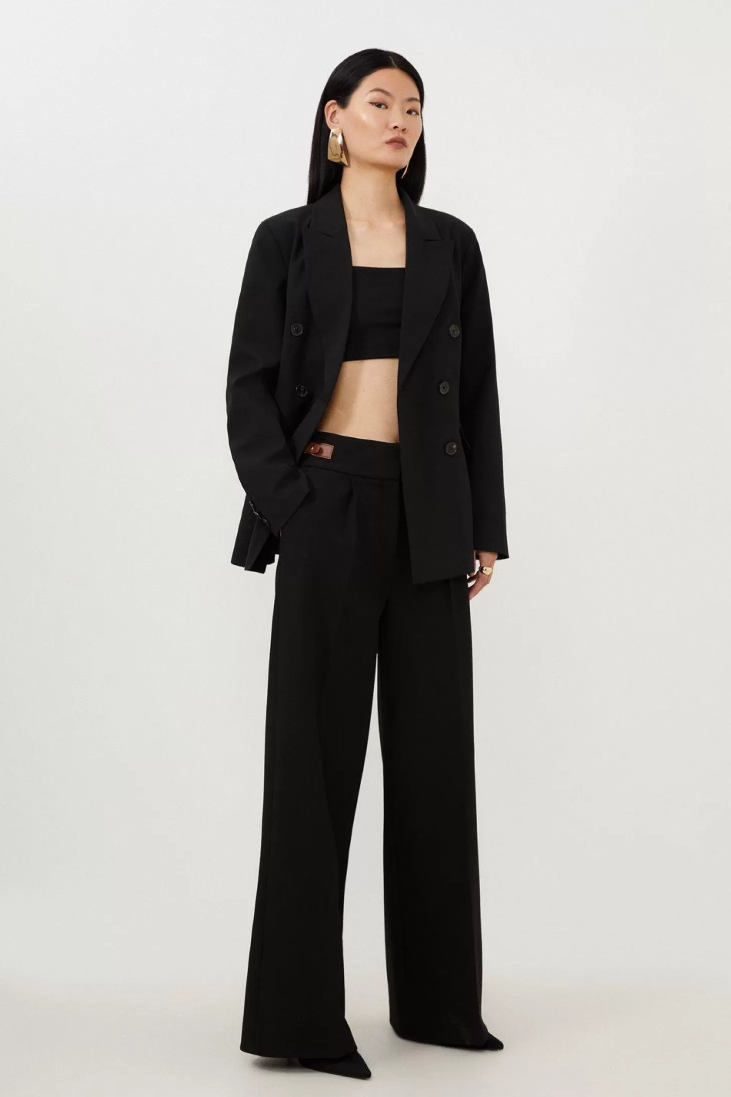 Karen Millen Tailored Compact Stretch Tab Detail Wide Leg Pants