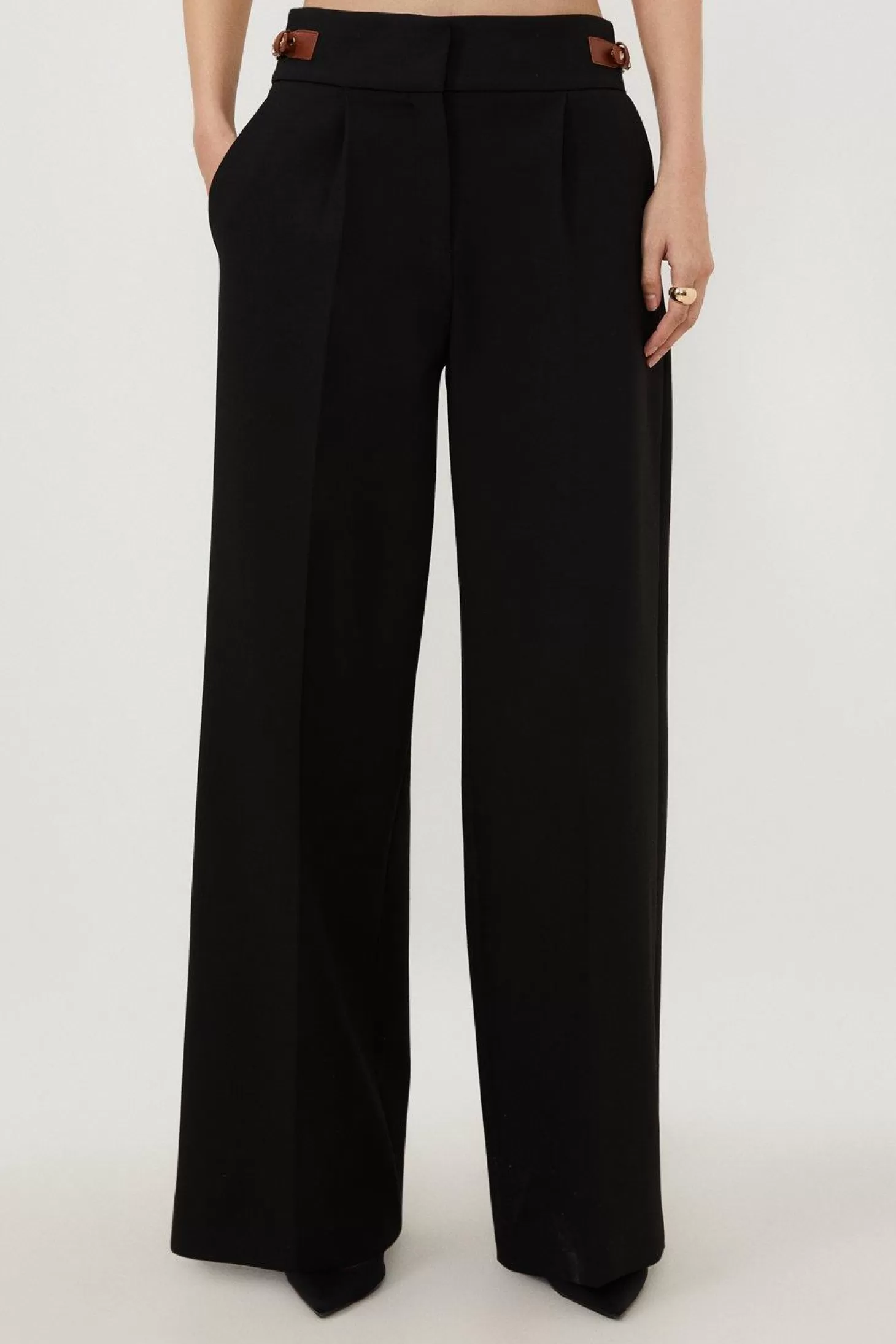 Karen Millen Tailored Compact Stretch Tab Detail Wide Leg Pants