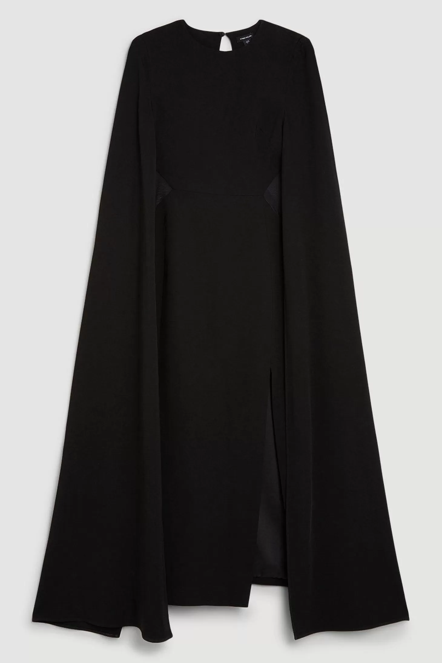 Karen Millen Tailored Compact Stretch Viscose Cape Mesh Panel Midi Dress
