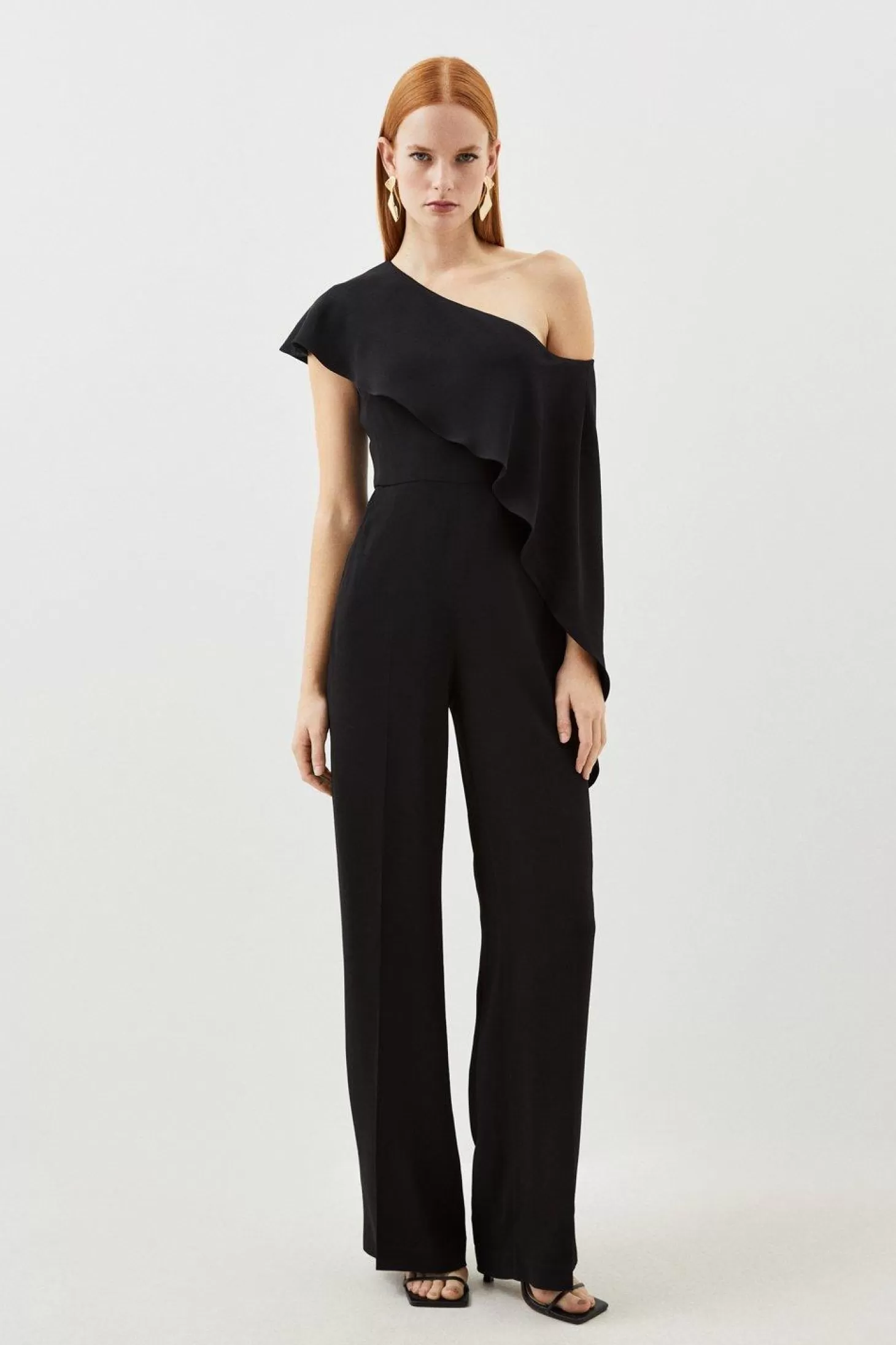 Karen Millen Tailored Compact Stretch Viscose Drape Detail Jumpsuit