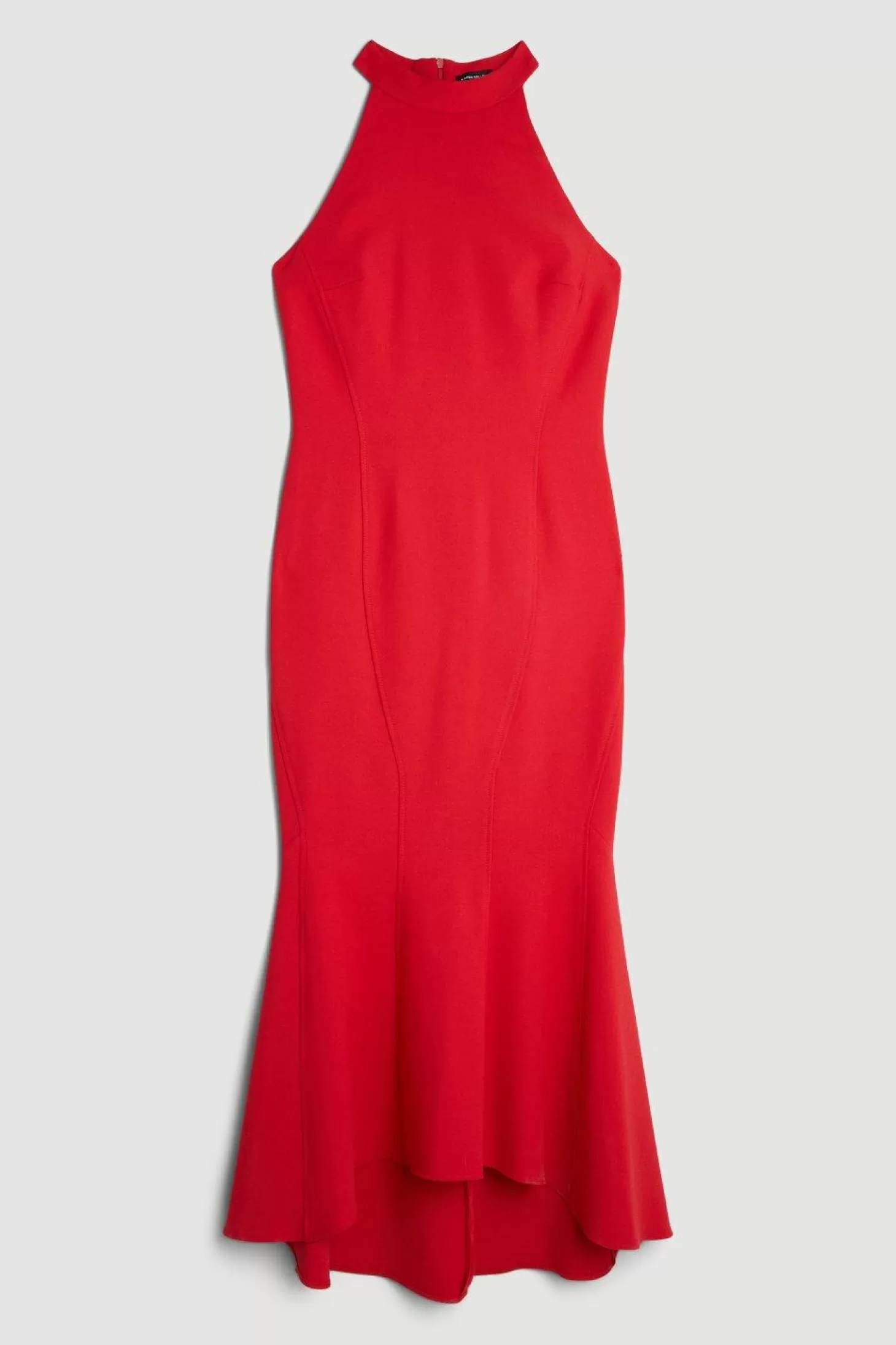Karen Millen Tailo Compact Stretch Waterfall Hem High Neck Midi Dress