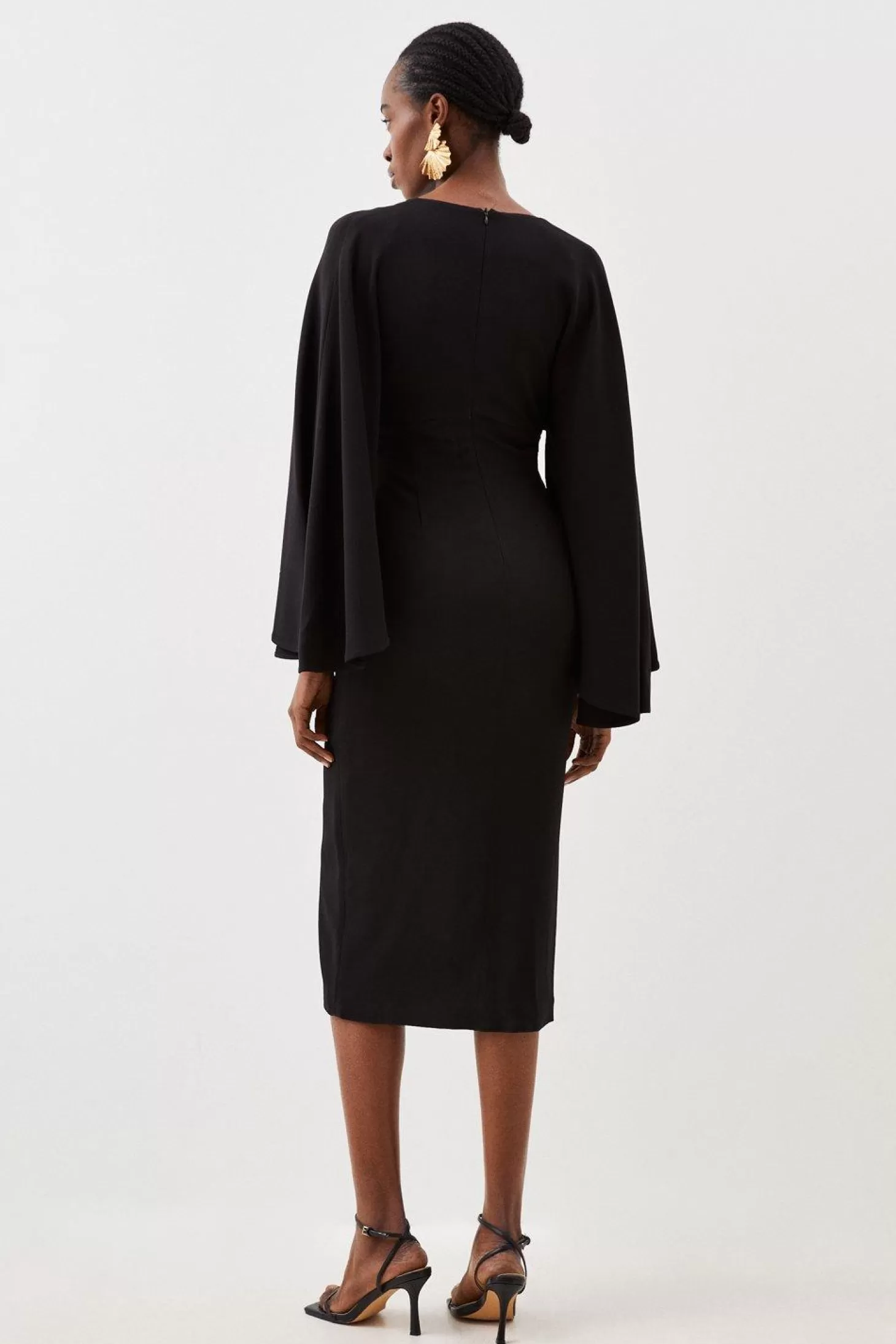 Karen Millen Tailored Compact Viscose Kimono Sleeve Plunge Neck Midi Dress