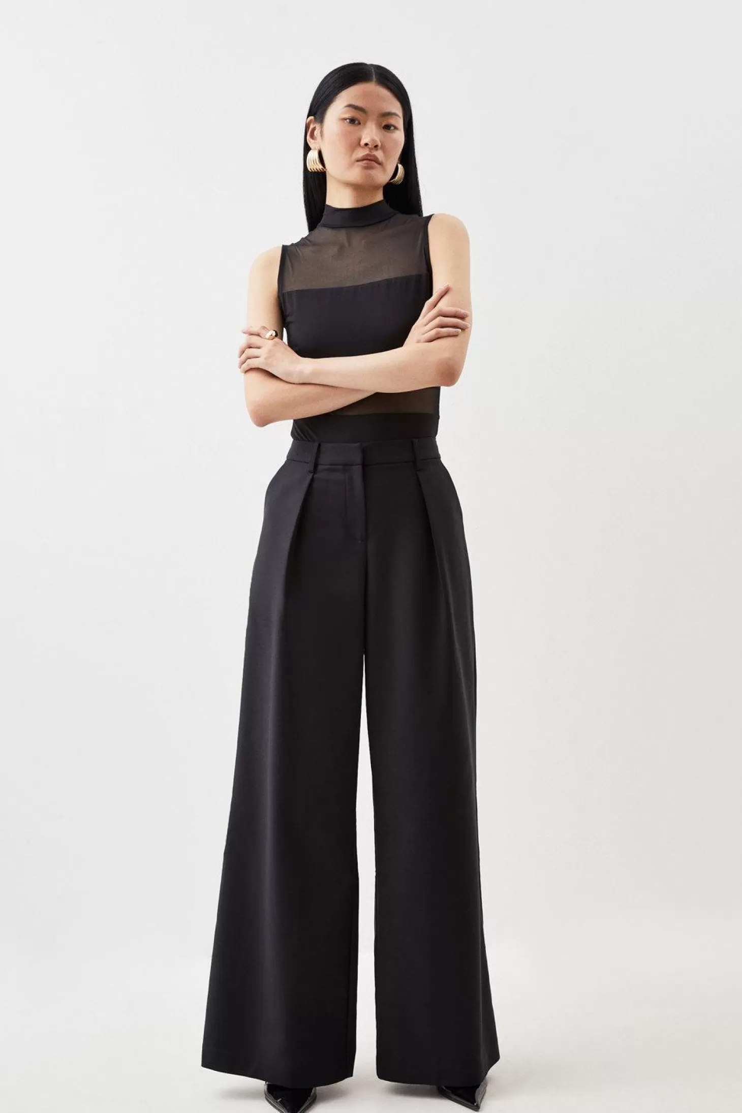 Karen Millen Tailored Cotton Sateen Wide Leg Pants