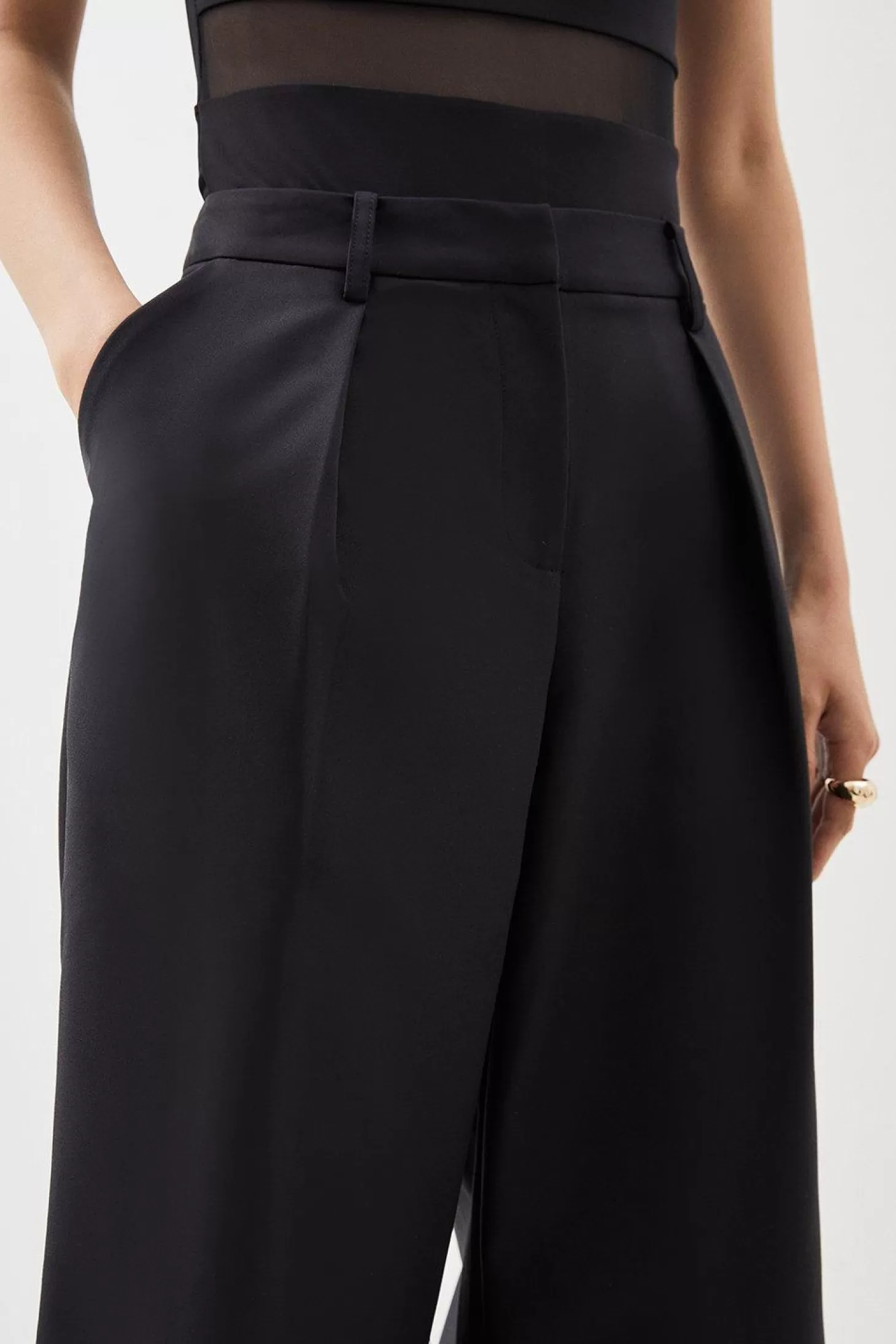 Karen Millen Tailored Cotton Sateen Wide Leg Pants