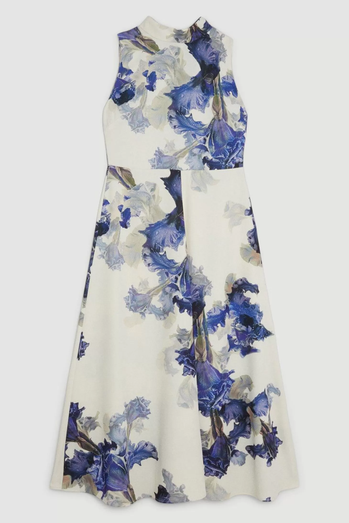Karen Millen Tailored Crepe Floral Print Tie Neck Midi Dress
