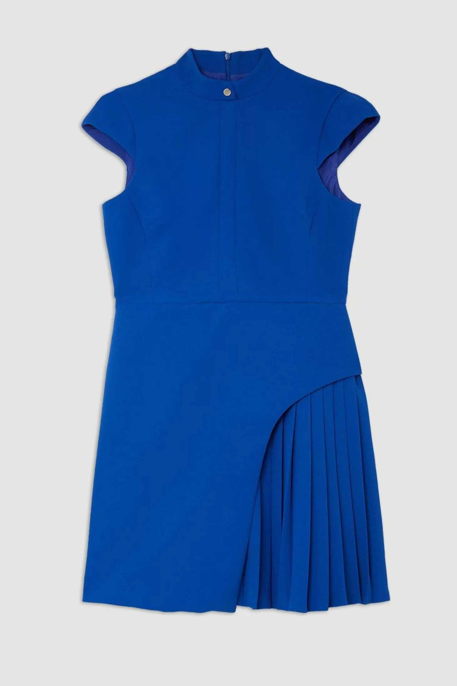 Karen Millen Tailored Crepe High Neck Side Pleat Detail Mini Dress