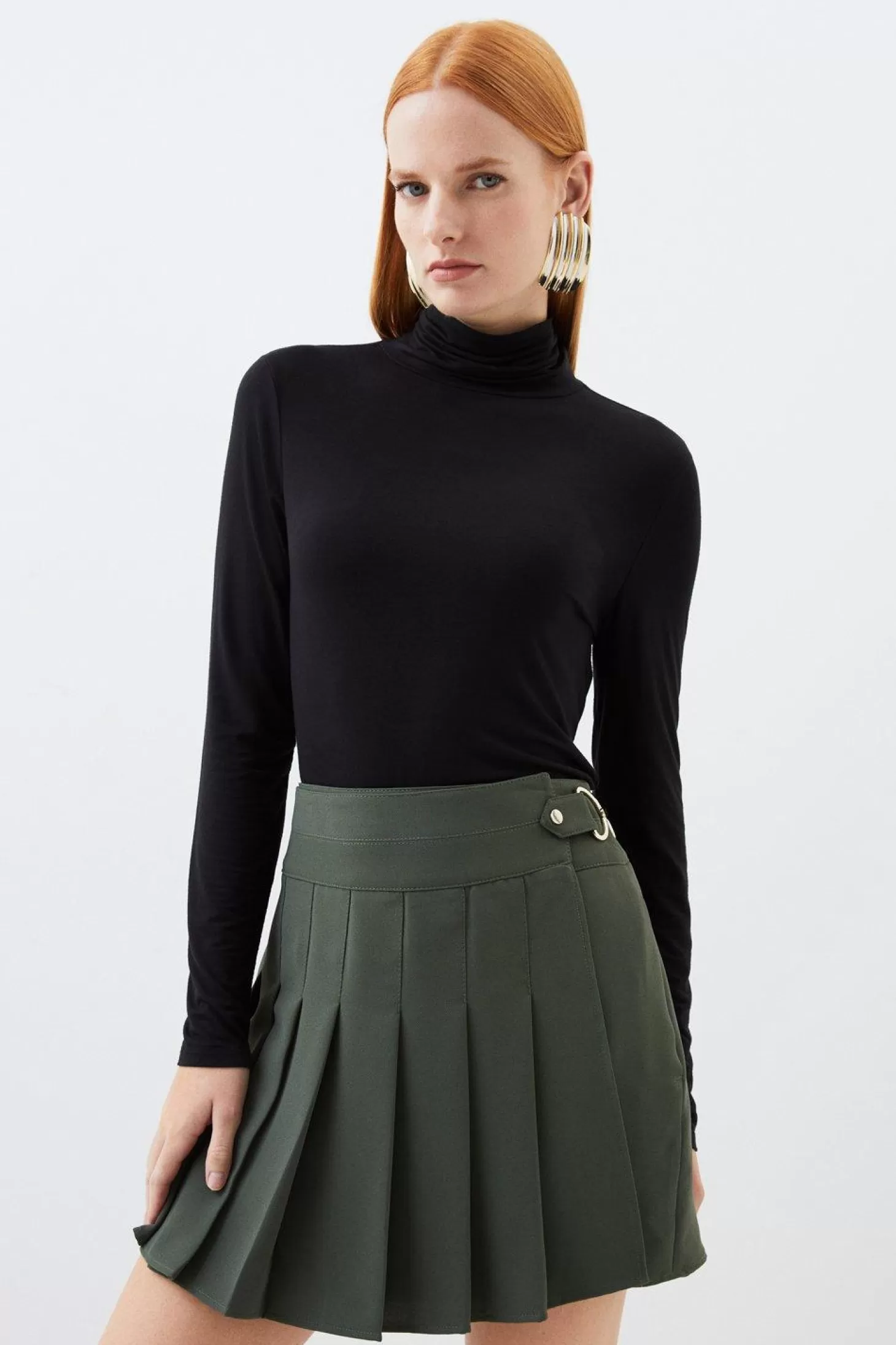 Karen Millen Tailored Crepe Tab Detail Pleated Mini Skirt