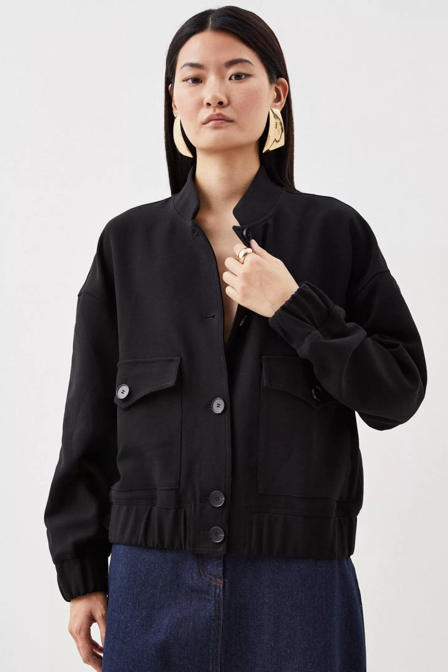 Karen Millen Tailored Cropped Pocket Detail Bomber Jacket