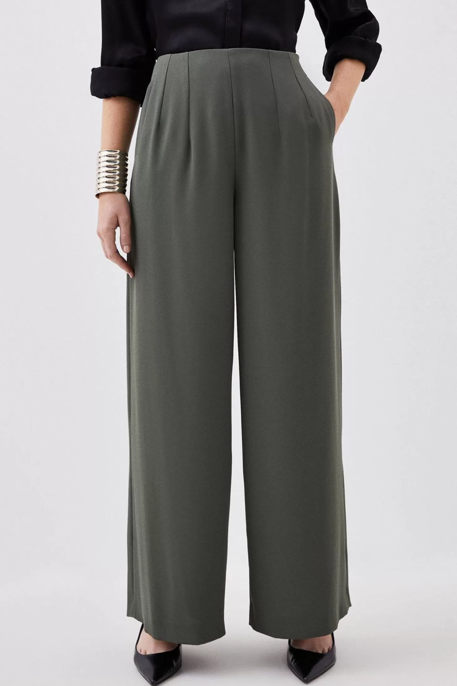 Karen Millen Tailored Dart Detail Waistband Wide Leg Pants