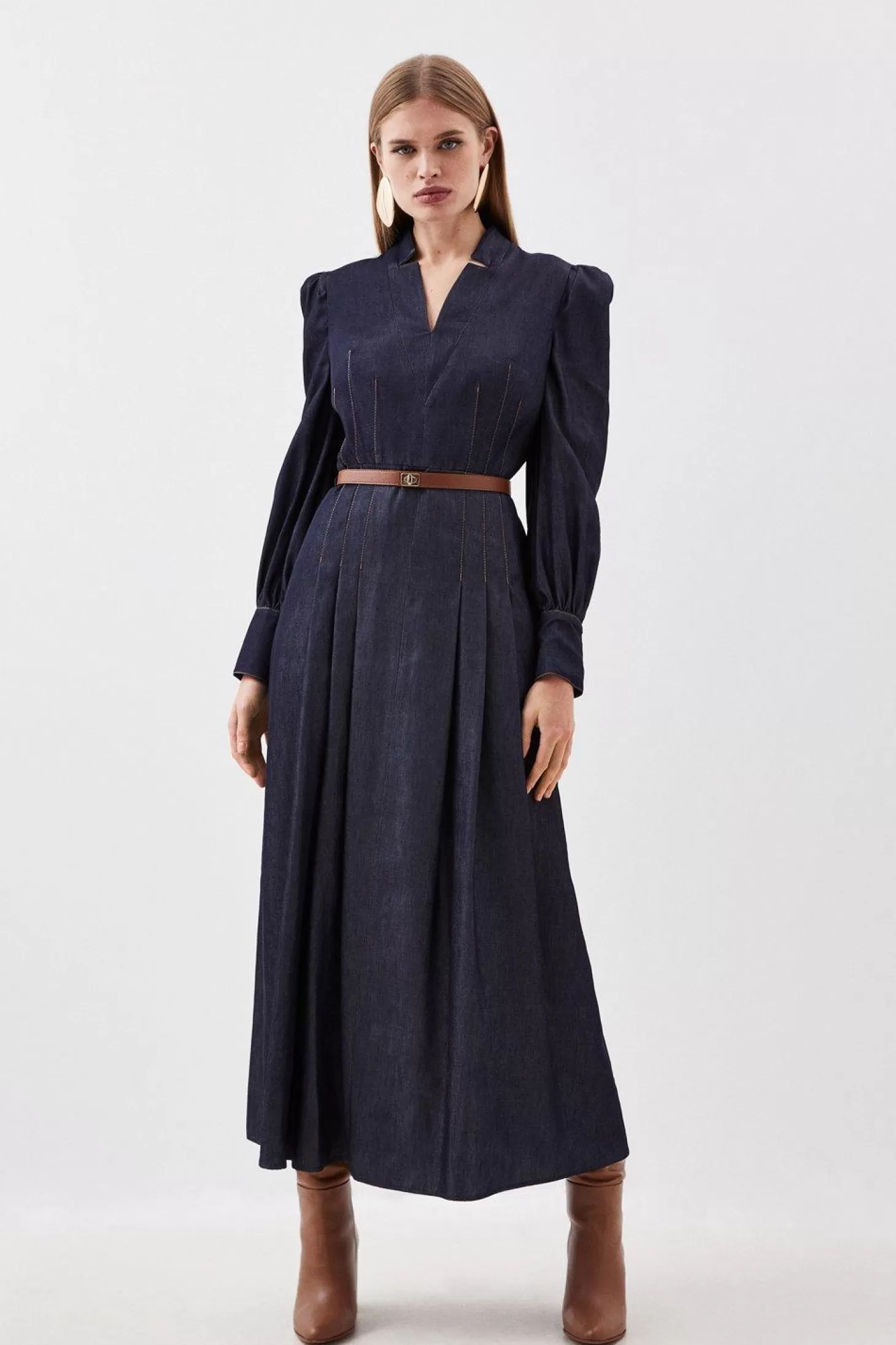 Karen Millen Tailored Forever Belted Pleat Midi Dress