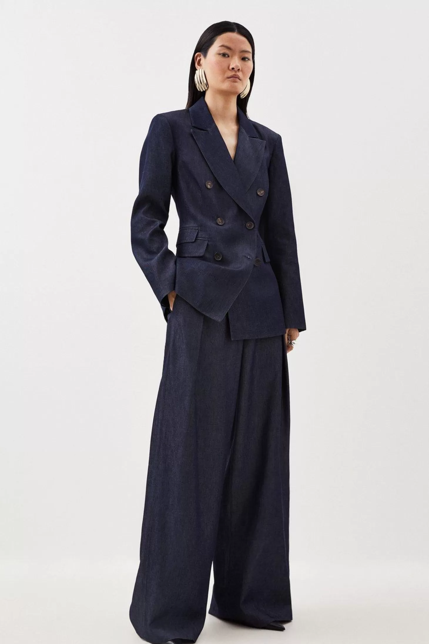 Karen Millen Tailored Denim High Waisted Wide Leg Pants