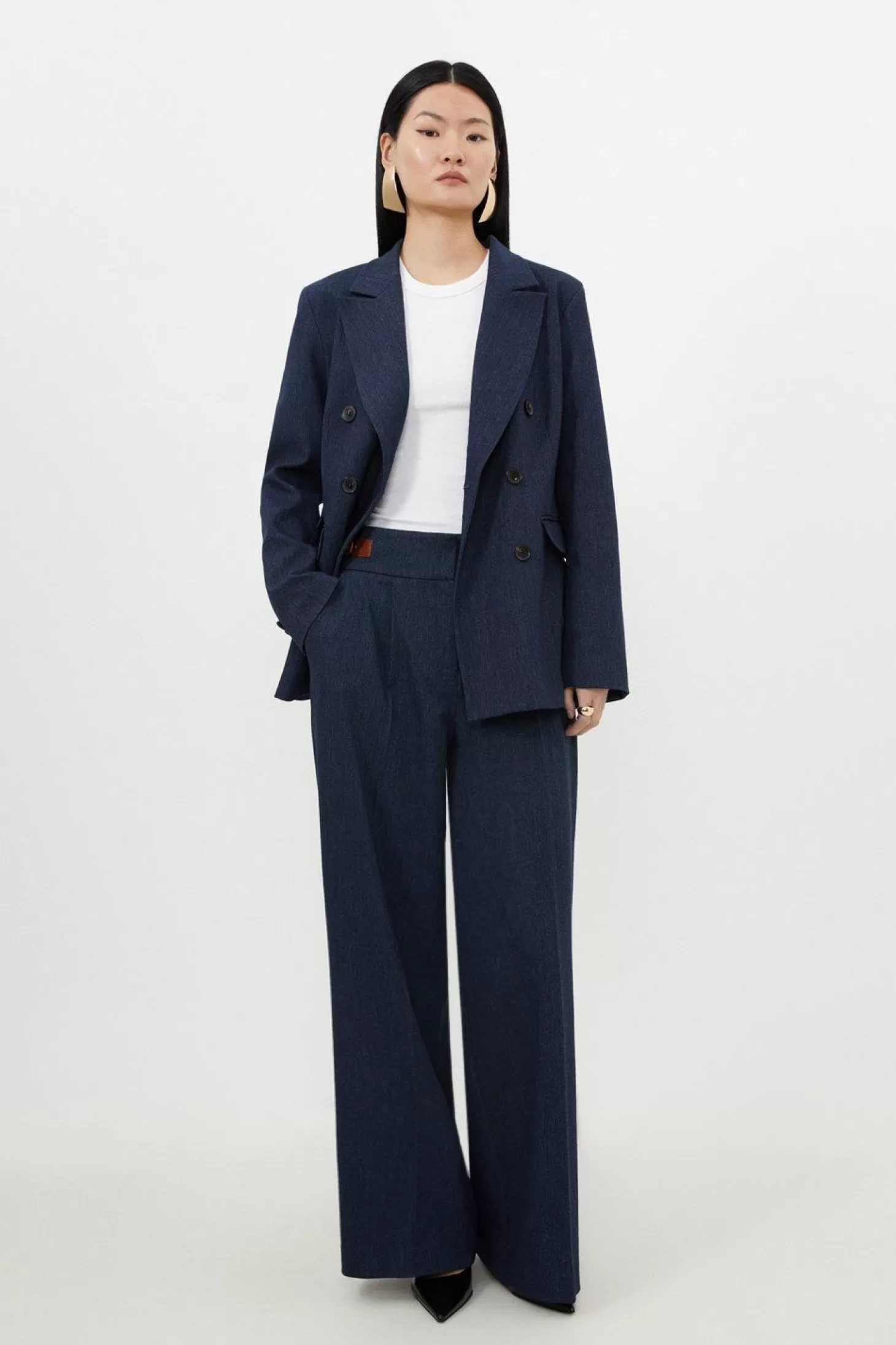 Karen Millen Tailored Denim Tab Detail Wide Leg Pants