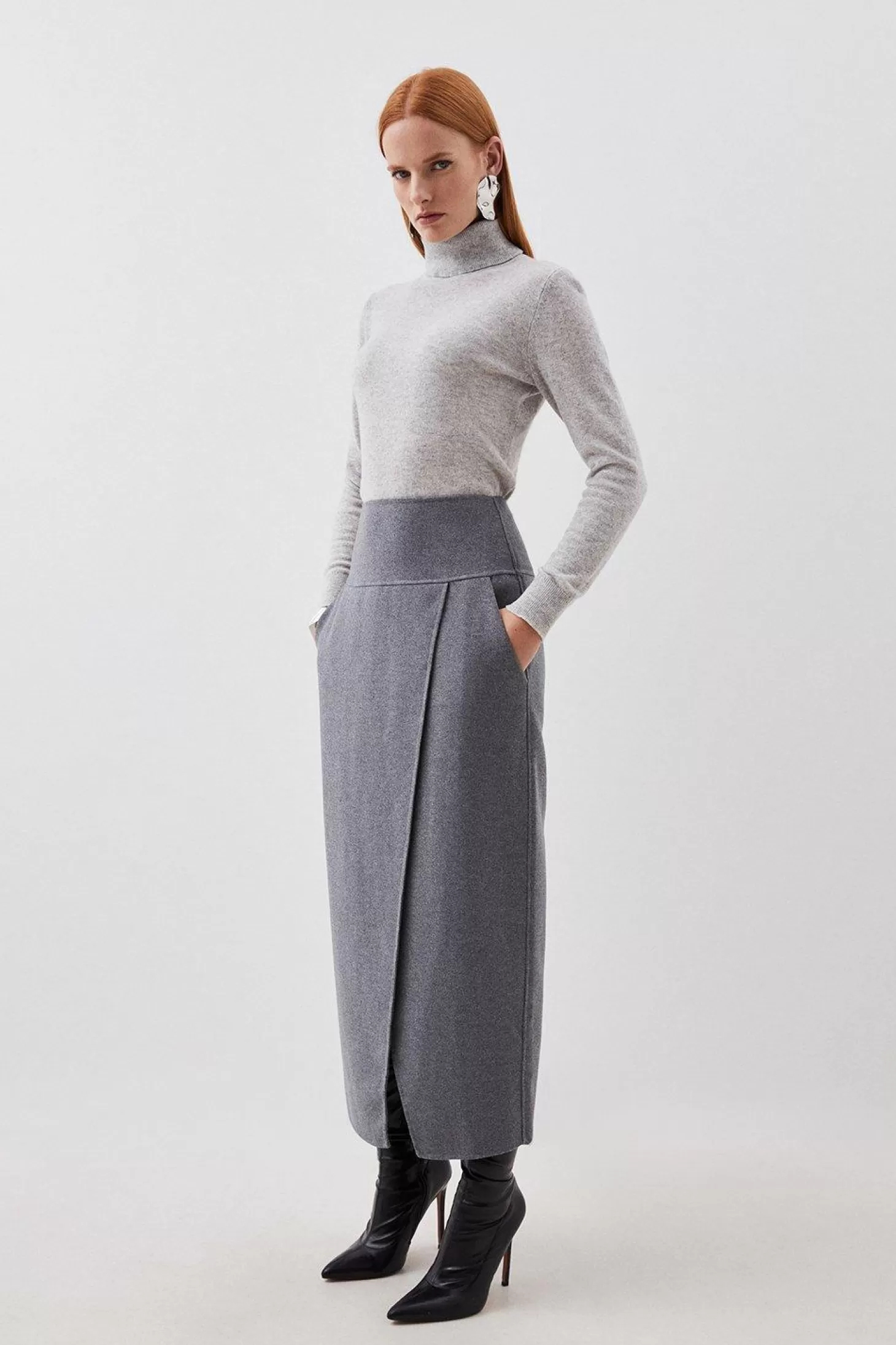 Karen Millen Tailored Double Faced Wool Blend Maxi Skirt