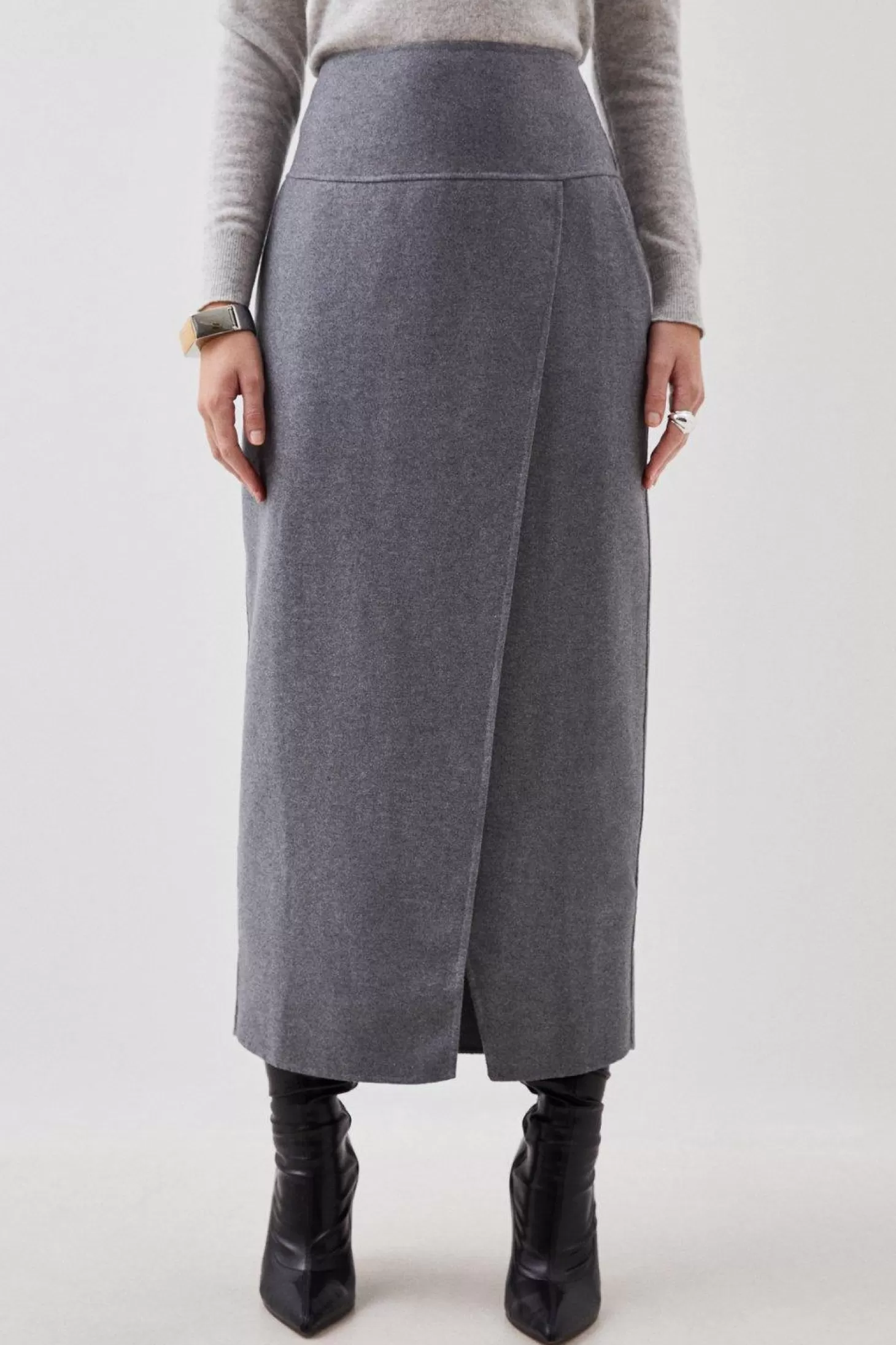 Karen Millen Tailored Double Faced Wool Blend Maxi Skirt