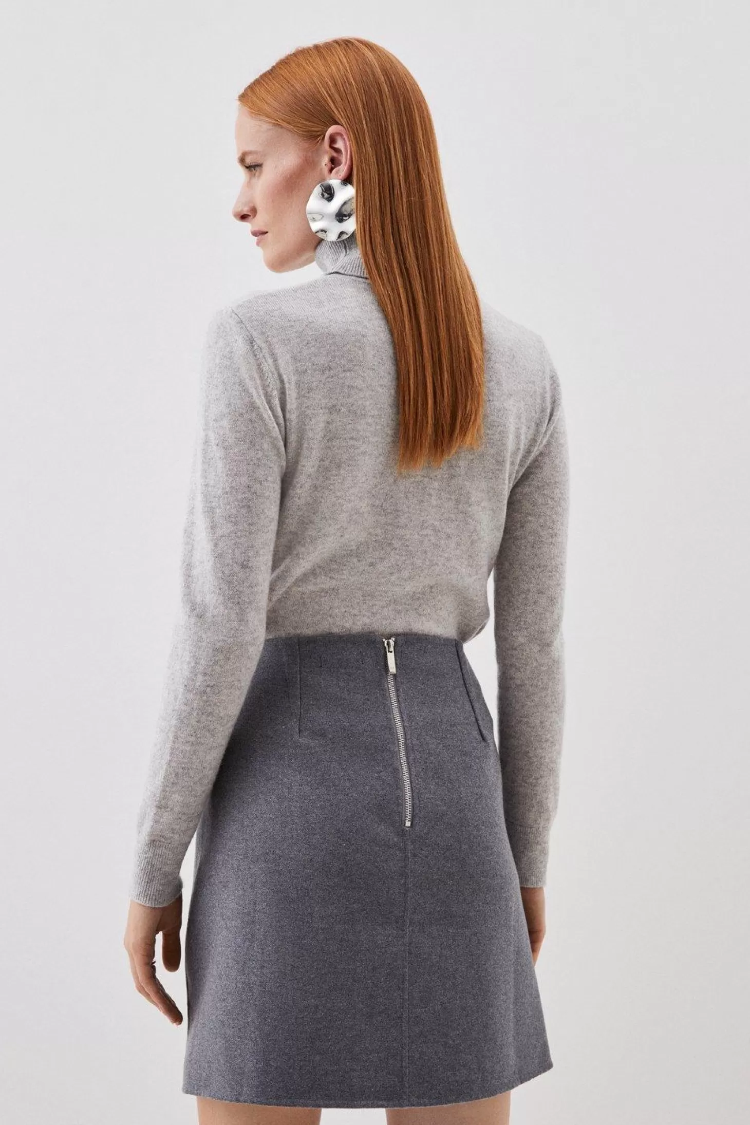 Karen Millen Tailored Double Faced Wool Blend Pocket Detail Mini Wrap Skirt