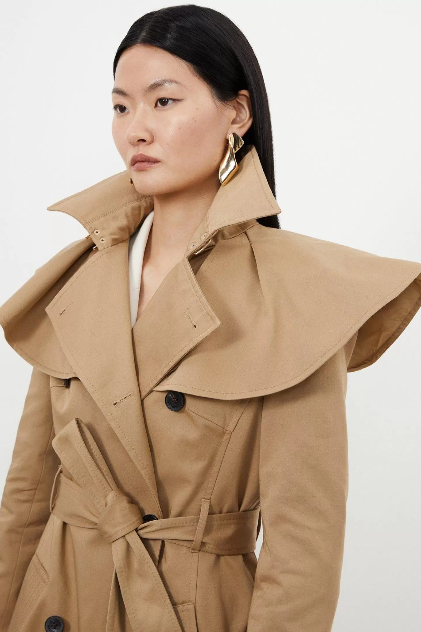 Karen Millen Tailored Draped Storm Flap Detail Belted Trench Coat