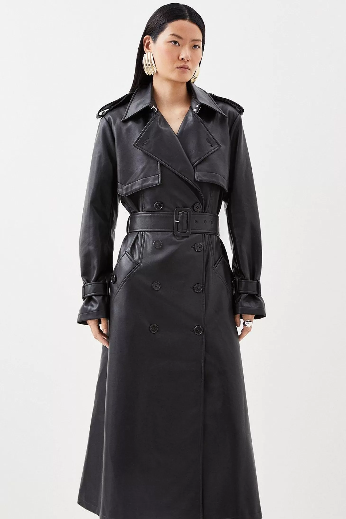 Karen Millen Tailored Faux Leather Belted Trench Coat