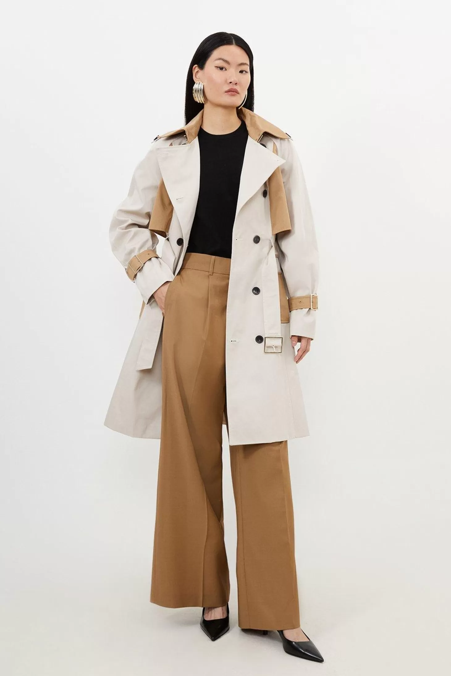 Karen Millen Tailored Full Skirt Colour Block Midi Trench Coat