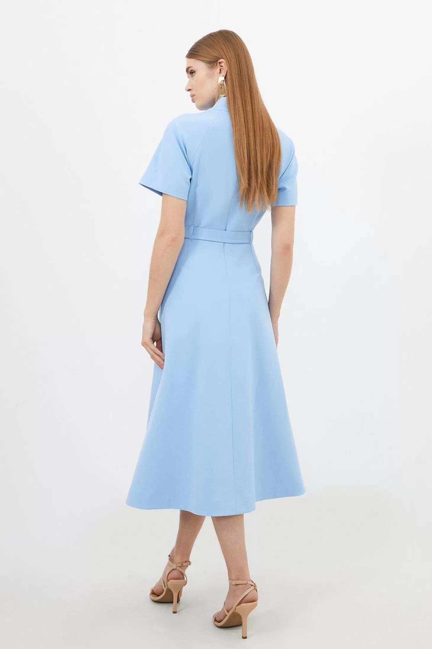 Karen Millen Tailored Grown On Neck Belted Full Skirt Midi Dress