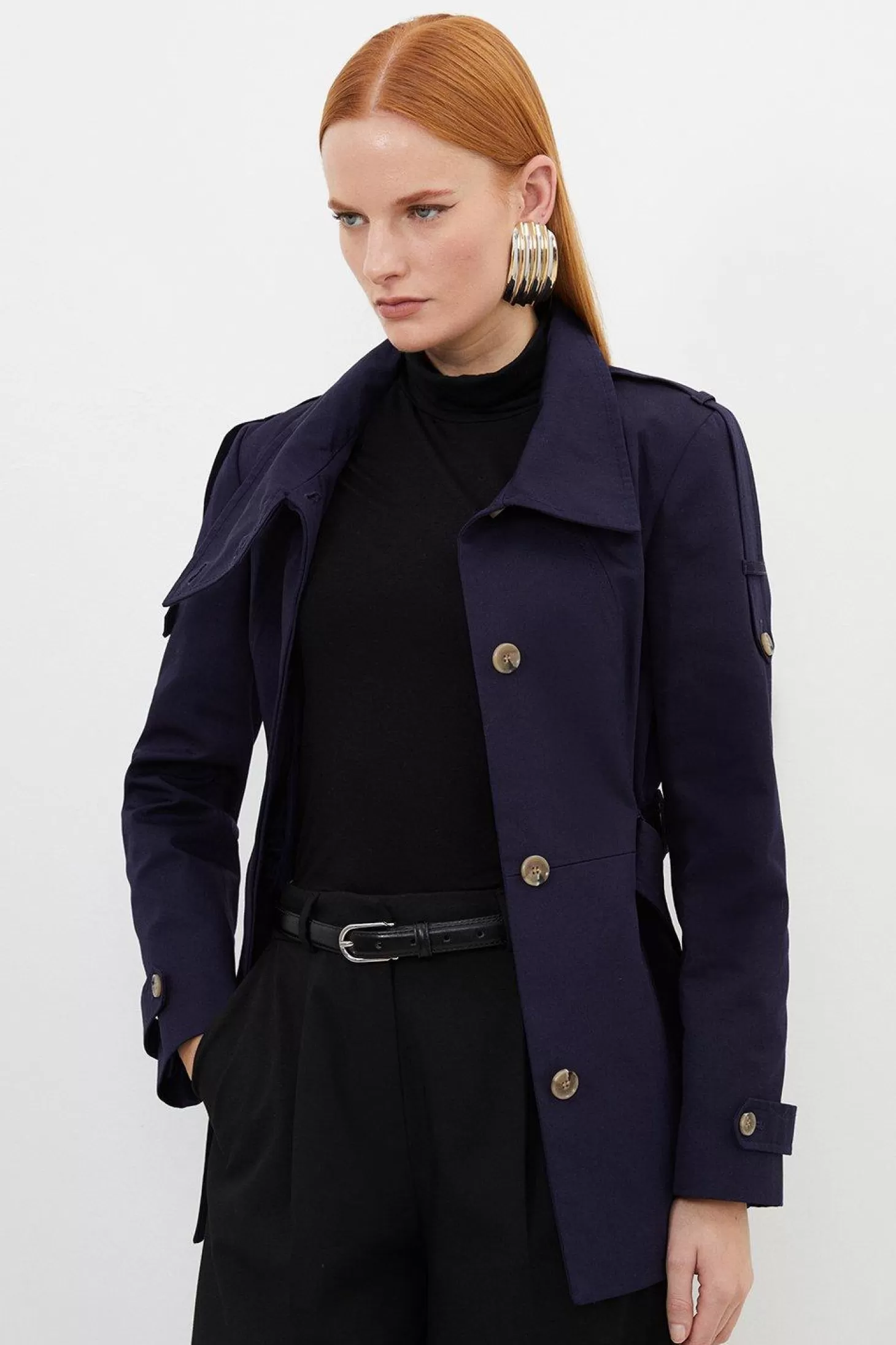 Karen Millen Tailored High Neck Belted Mini Trench Coat