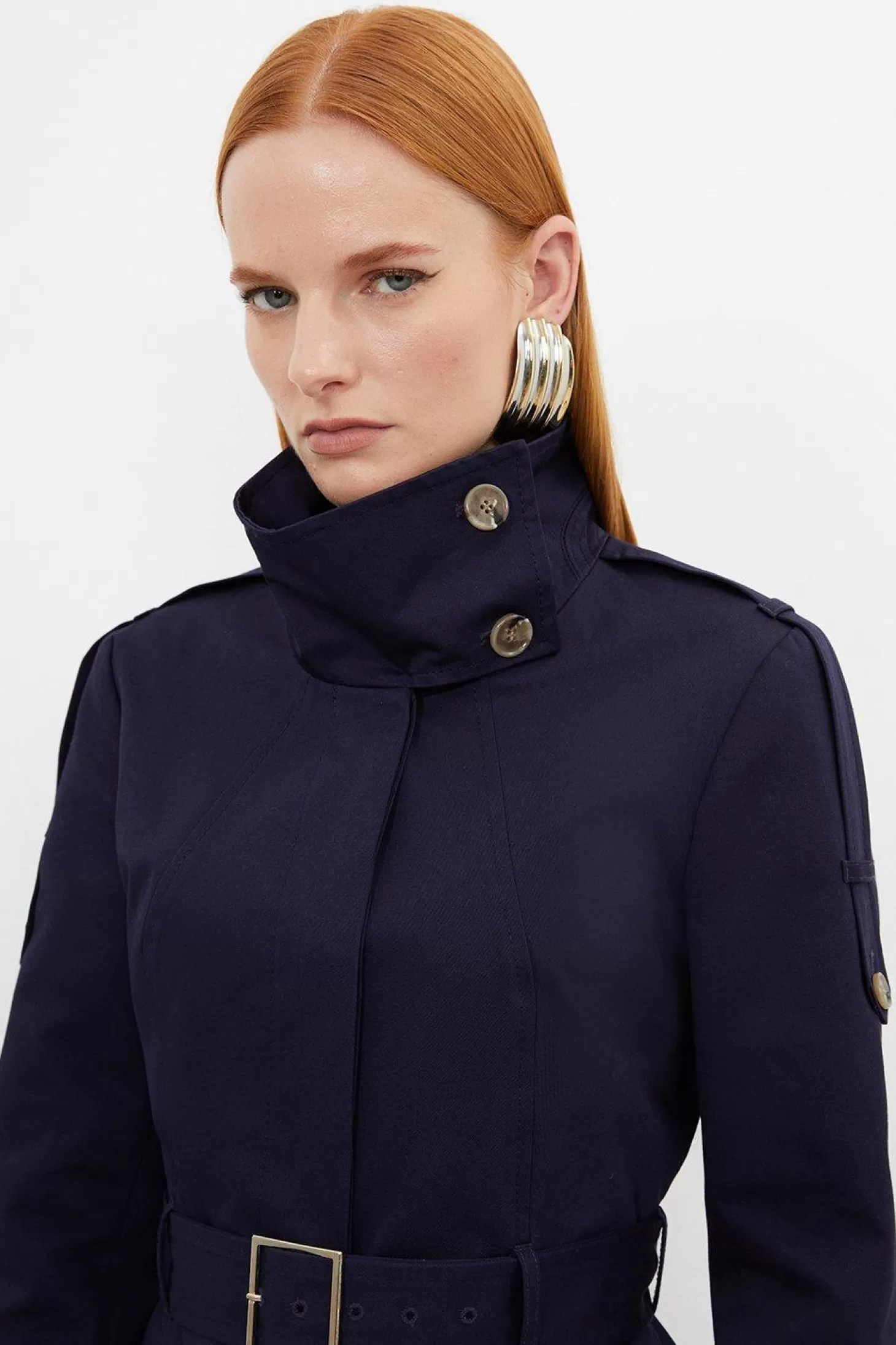 Karen Millen Tailored High Neck Belted Mini Trench Coat