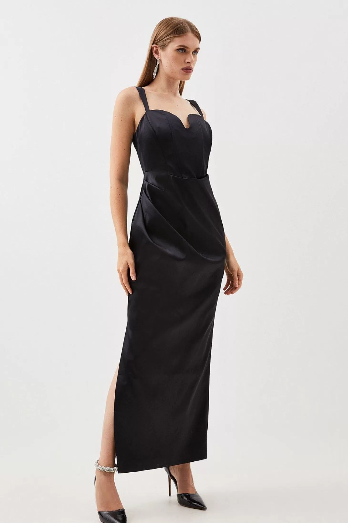 Karen Millen Tailored Italian Satin Corset Detail Sleeveless Maxi Dress