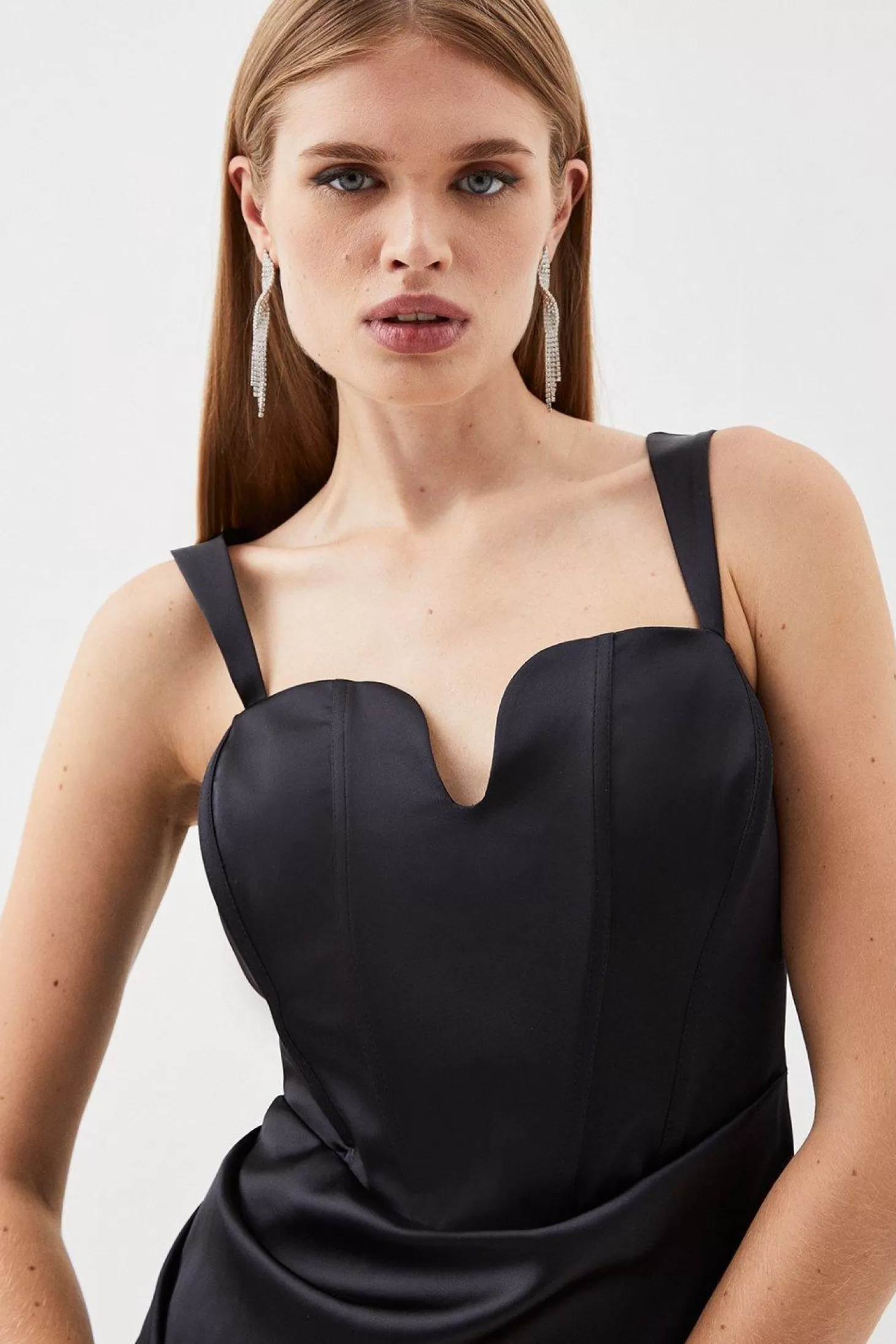 Karen Millen Tailored Italian Satin Corset Detail Sleeveless Maxi Dress