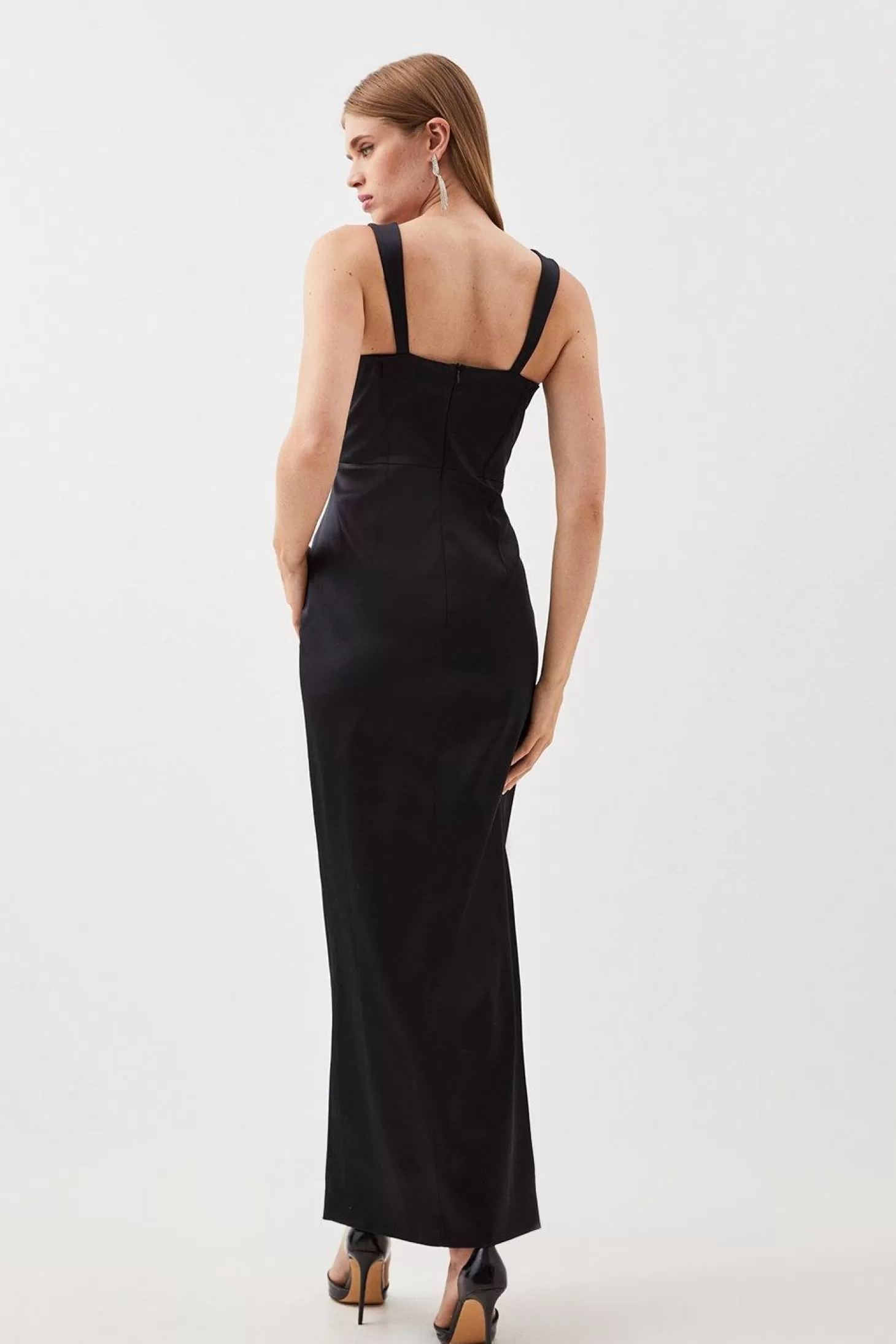 Karen Millen Tailored Italian Satin Corset Detail Sleeveless Maxi Dress