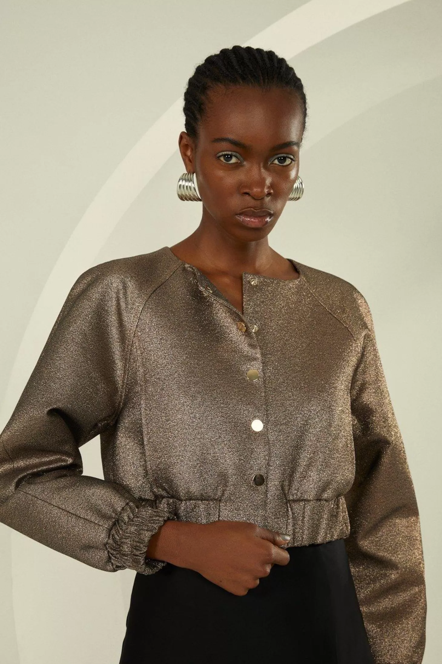 Karen Millen Tailored Metallic Cropped Bomber Jacket