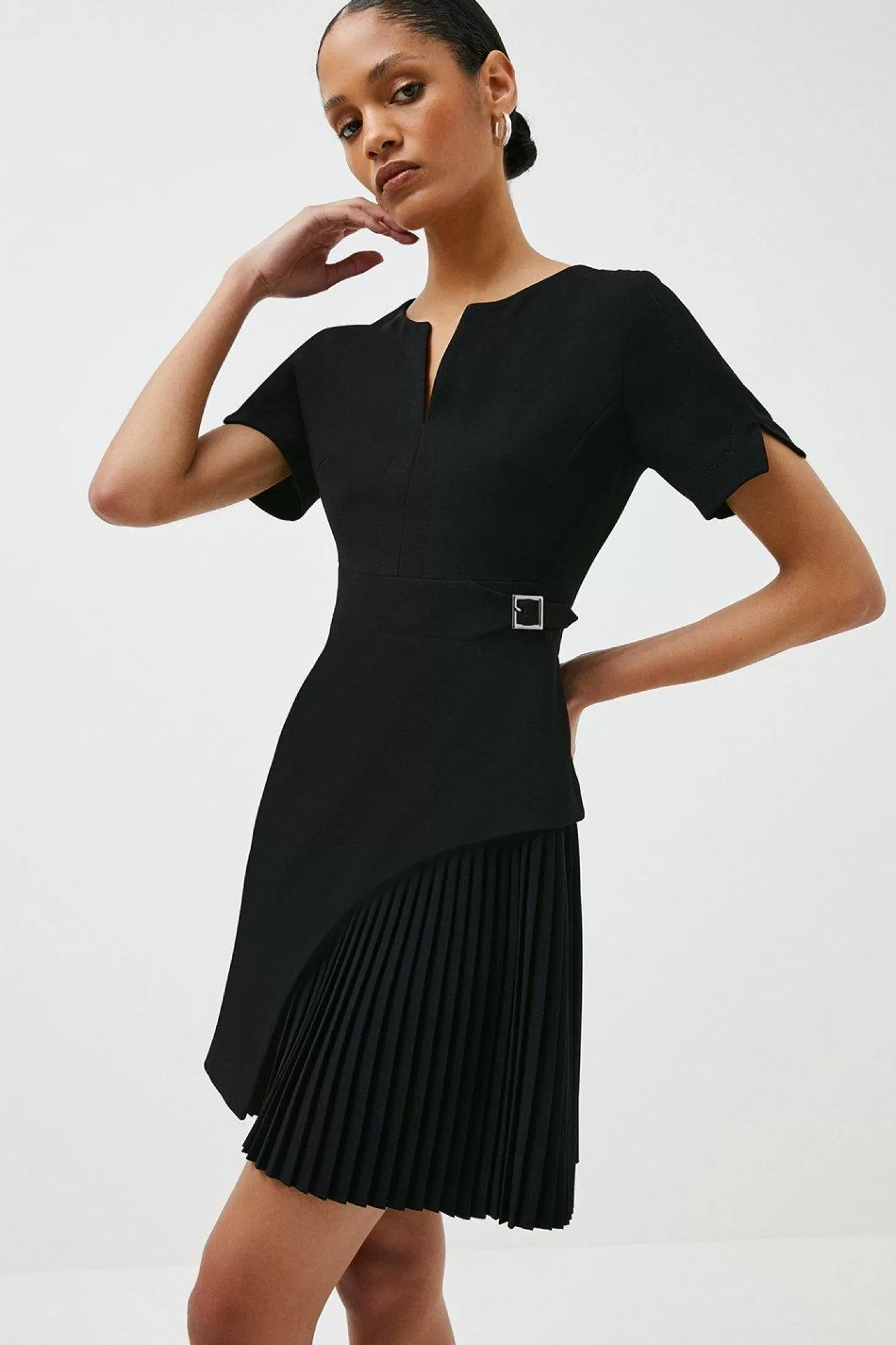 Karen Millen Tailored Military Pleat Short Sleeve Mini Dress