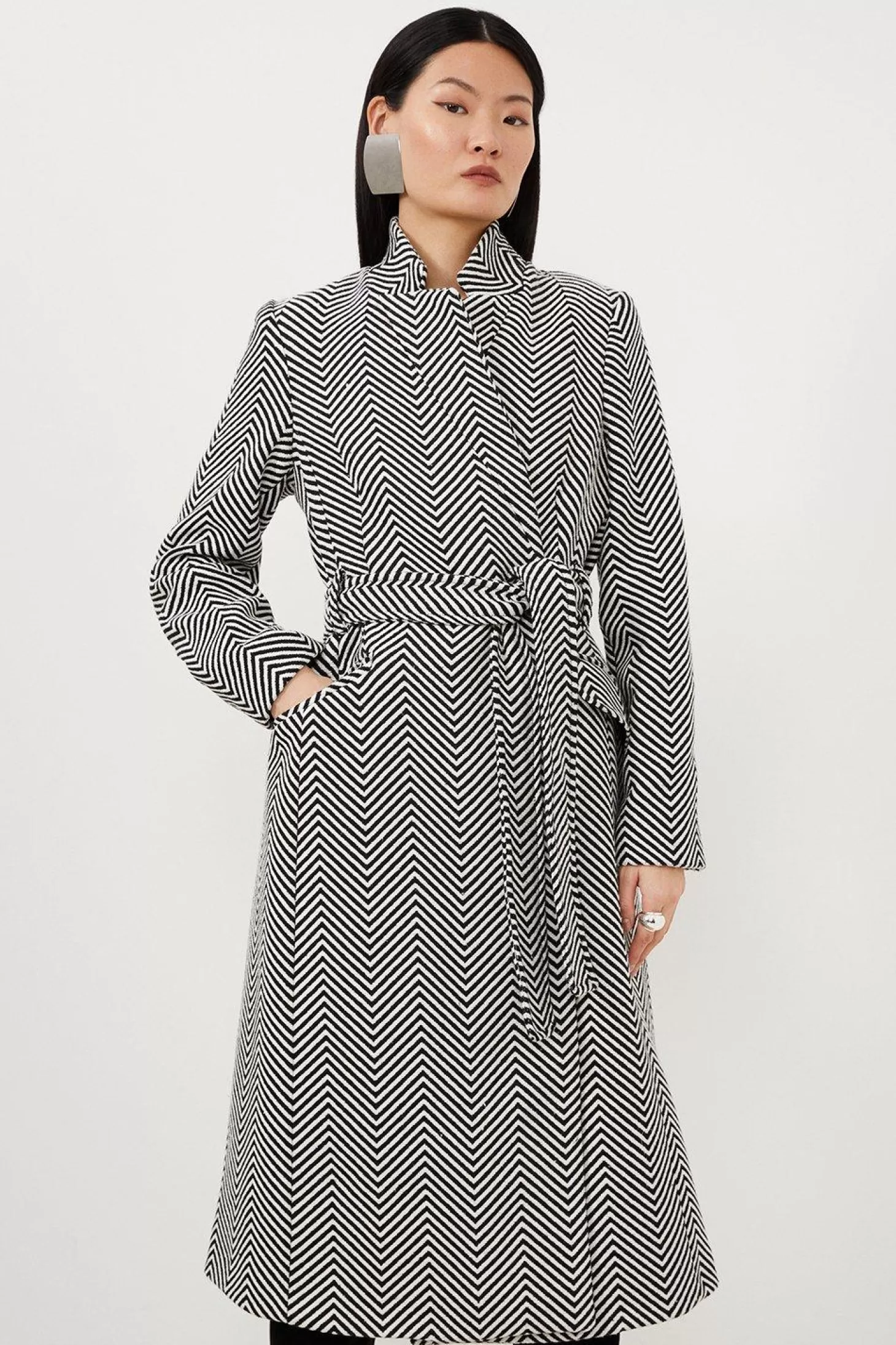 Karen Millen Tailored Notch Neck Belted Midi Coat