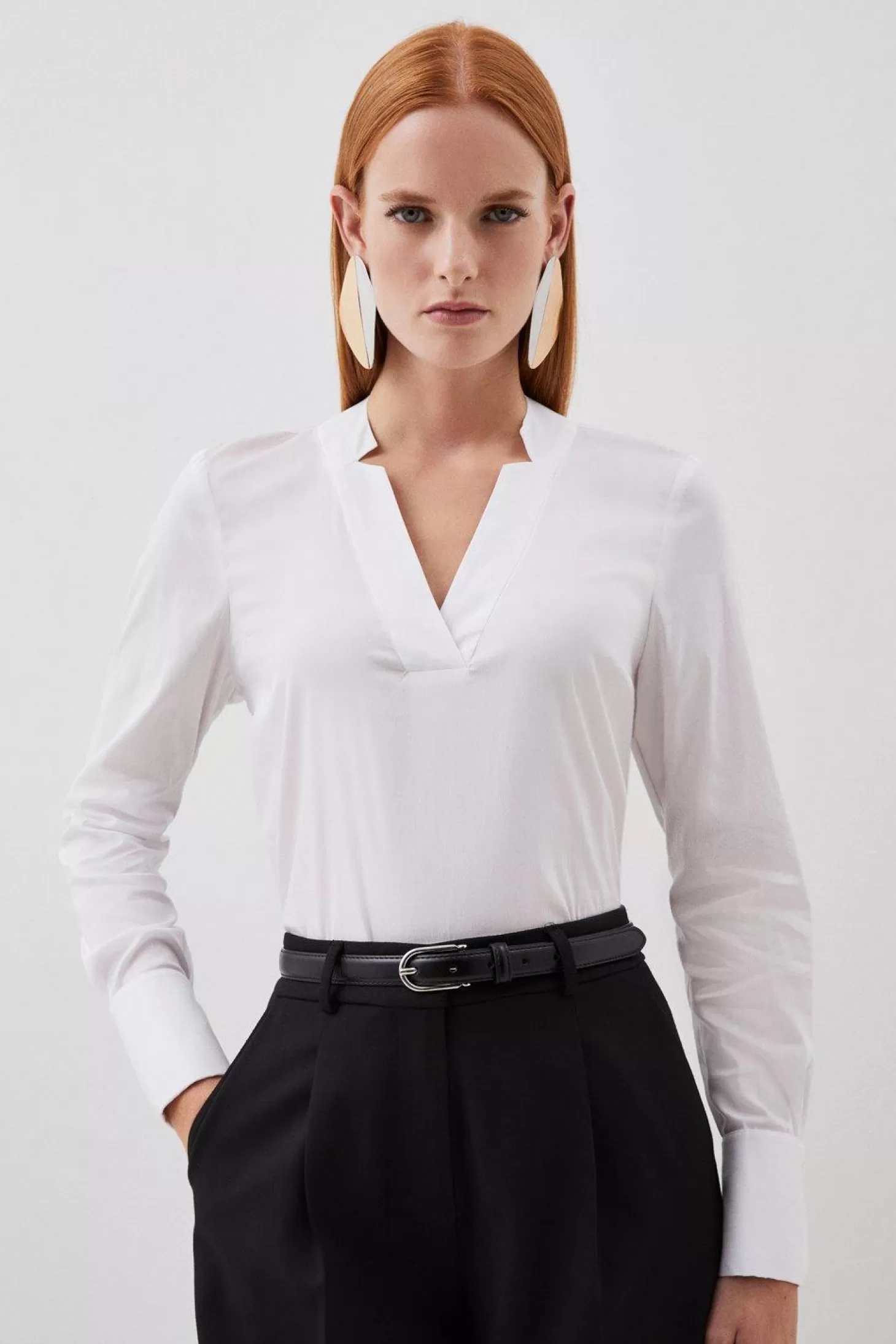 Karen Millen Tailored Notch Neck Collared Button Back Shirt