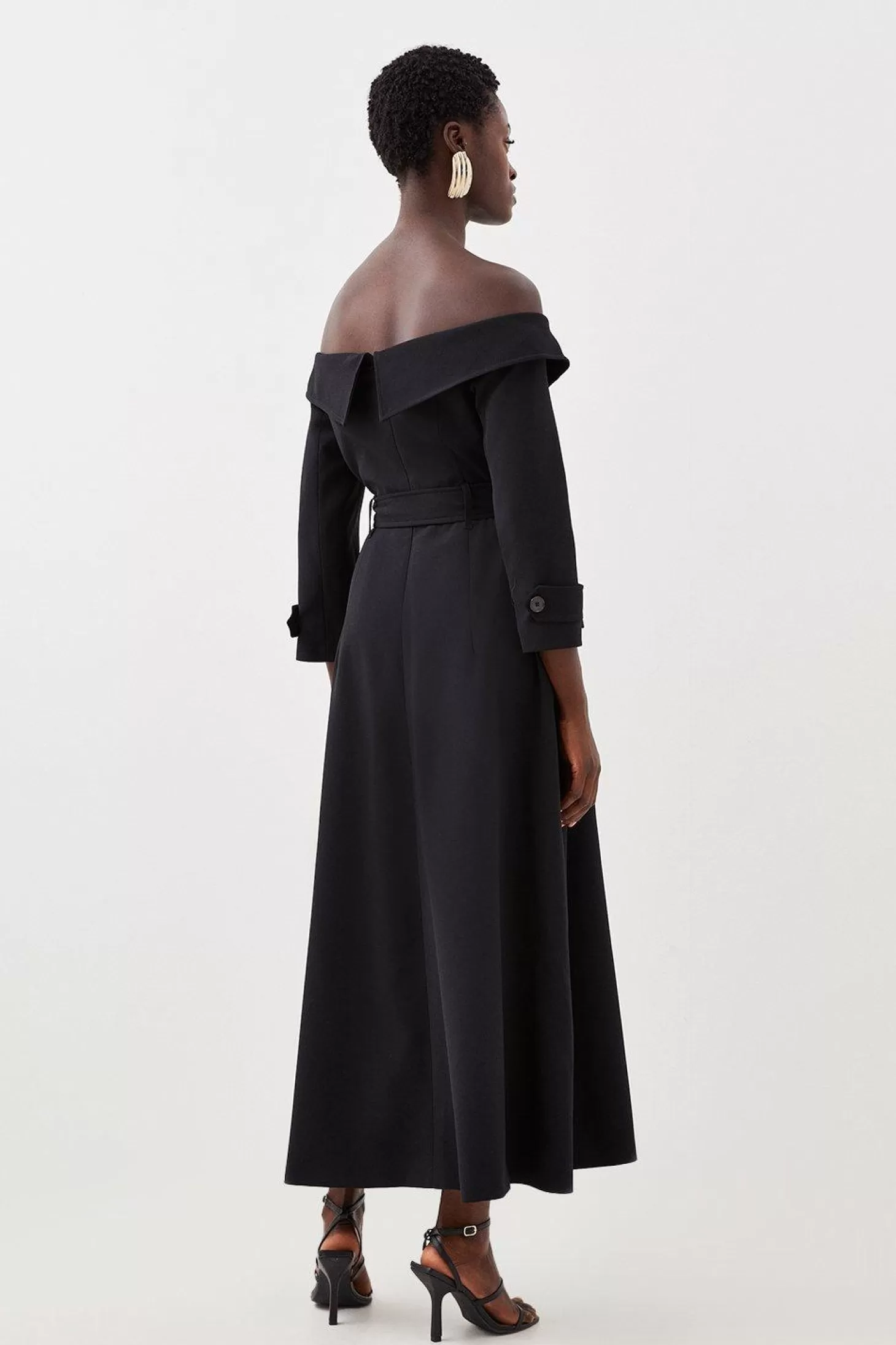 Karen Millen Tailored Off Shoulder Belted Double Breasted Pocket Detail Dress