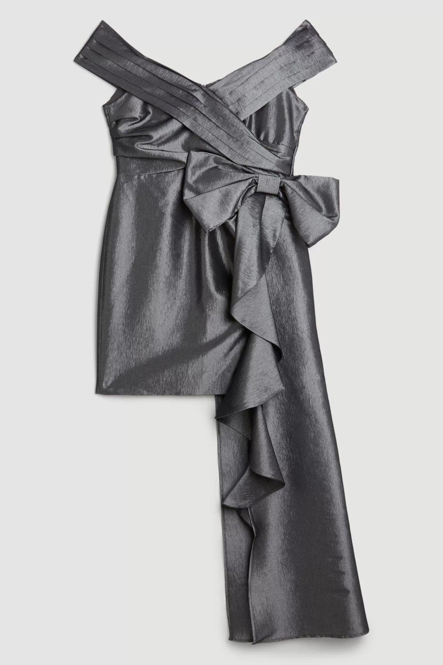 Karen Millen Tailored Off Shoulder Metallic Bow Drape Detail Mini Dress