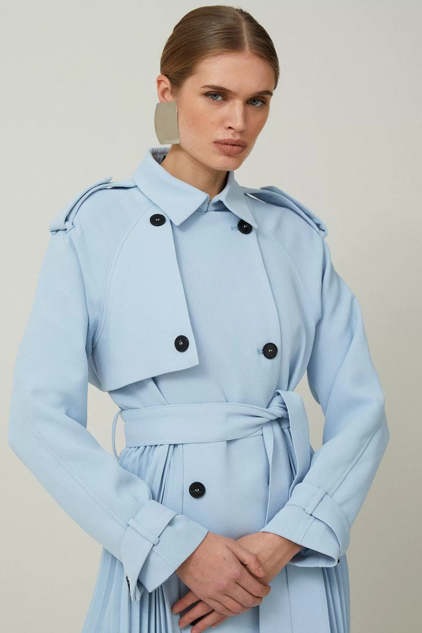 Karen Millen Tailored Pleat Detail Belted Trench Coat