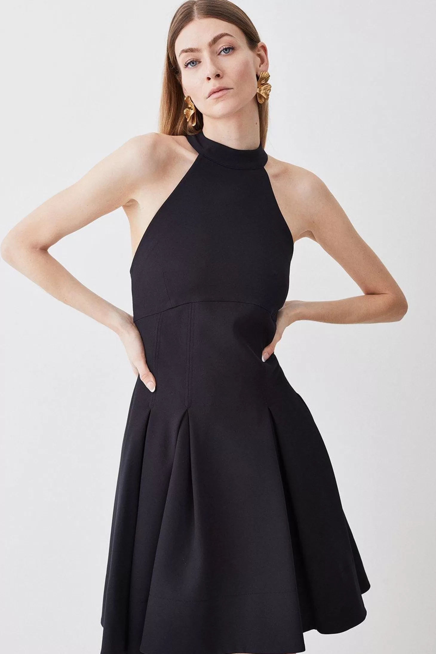 Karen Millen Tailored Pleated Halter Mini Dress