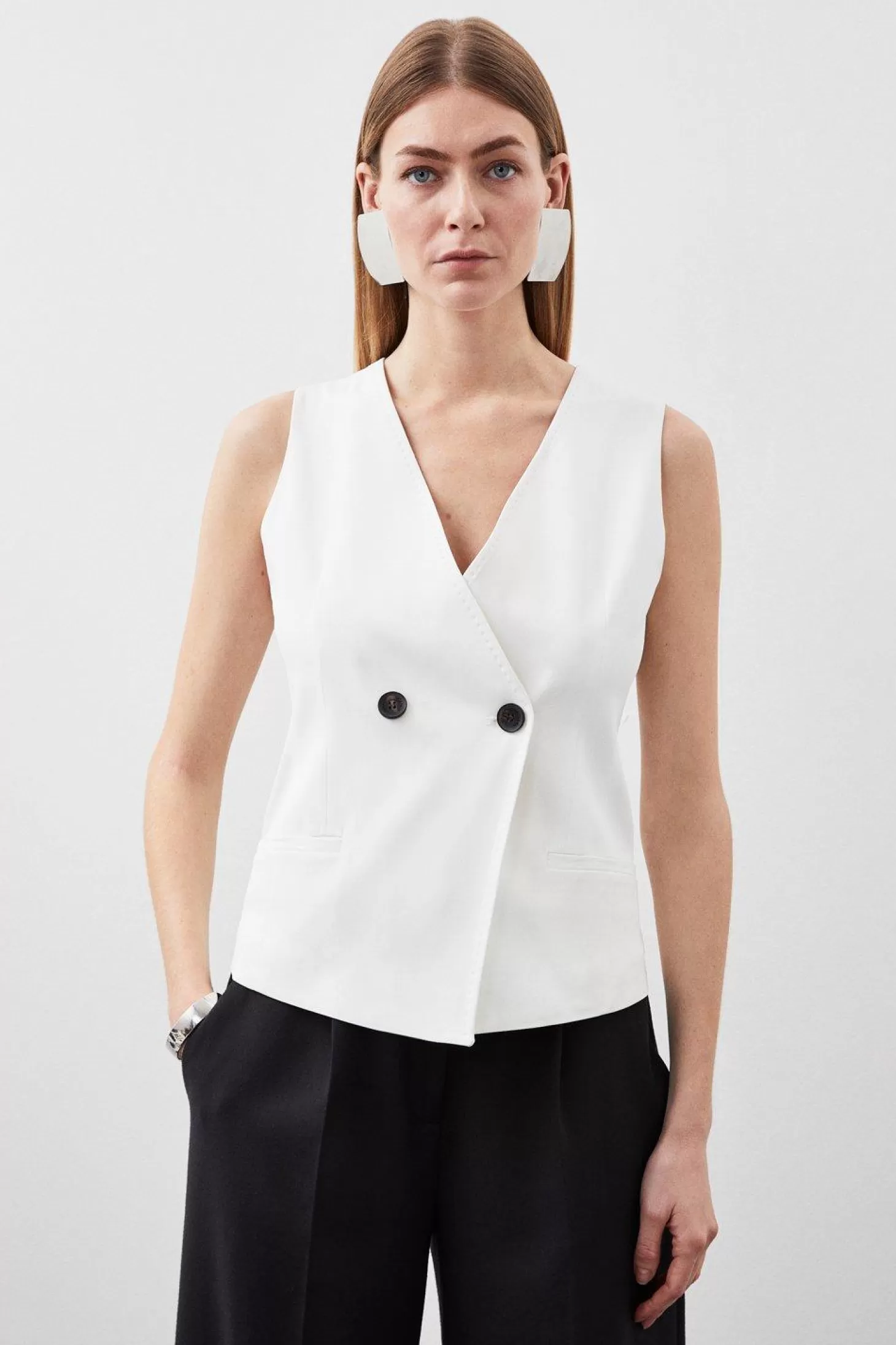 Karen Millen Tailored Polished Viscose Double Breasted Vest