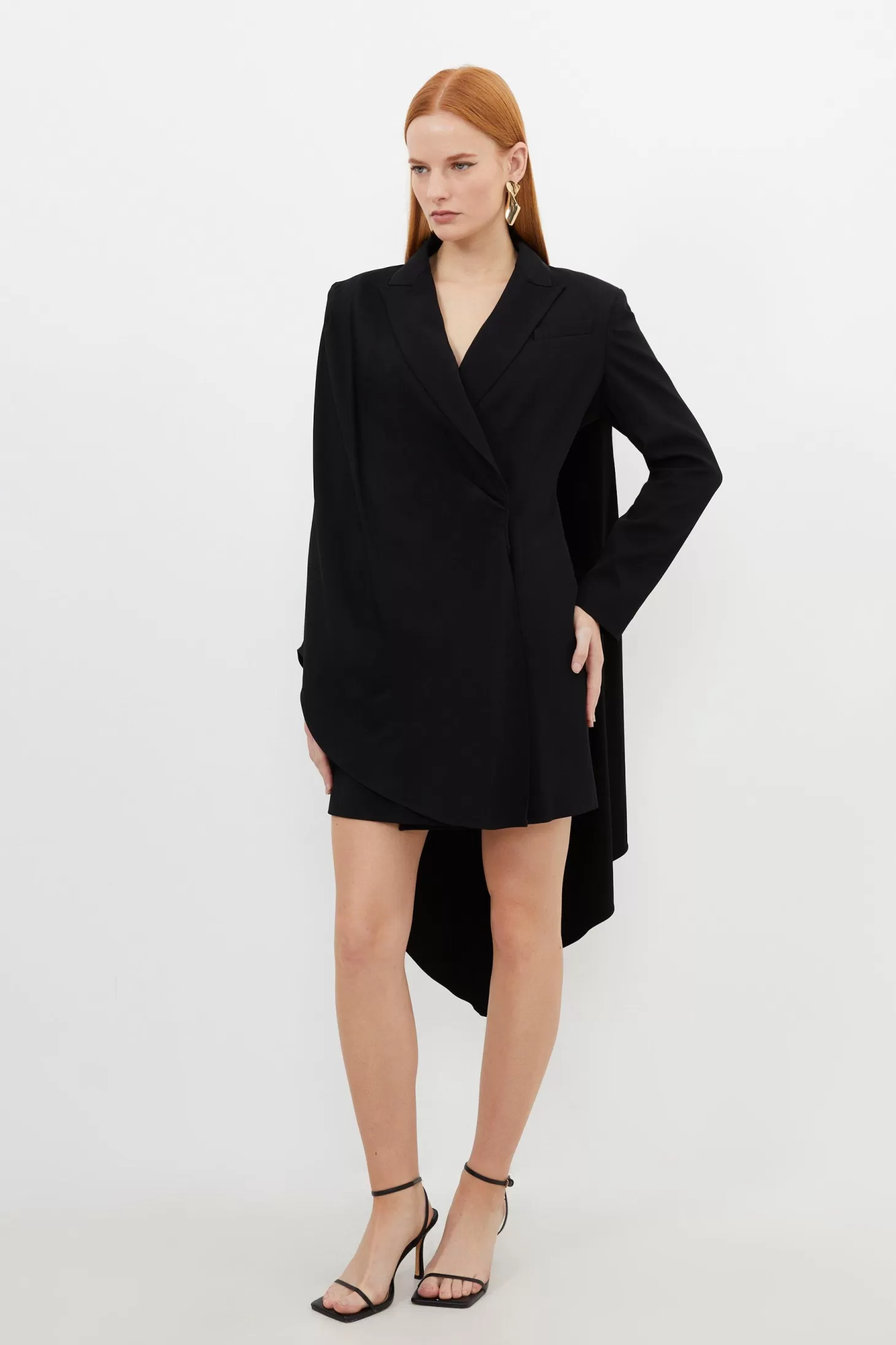 Karen Millen Tailored Polished Viscose Tuxedo Blazer Cape Dress